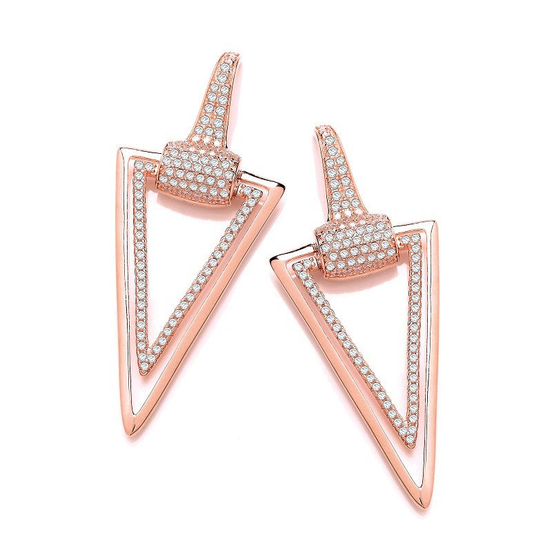 Rose Gold Coated Silver Triangle Drop Cubic Zirconia Earrings