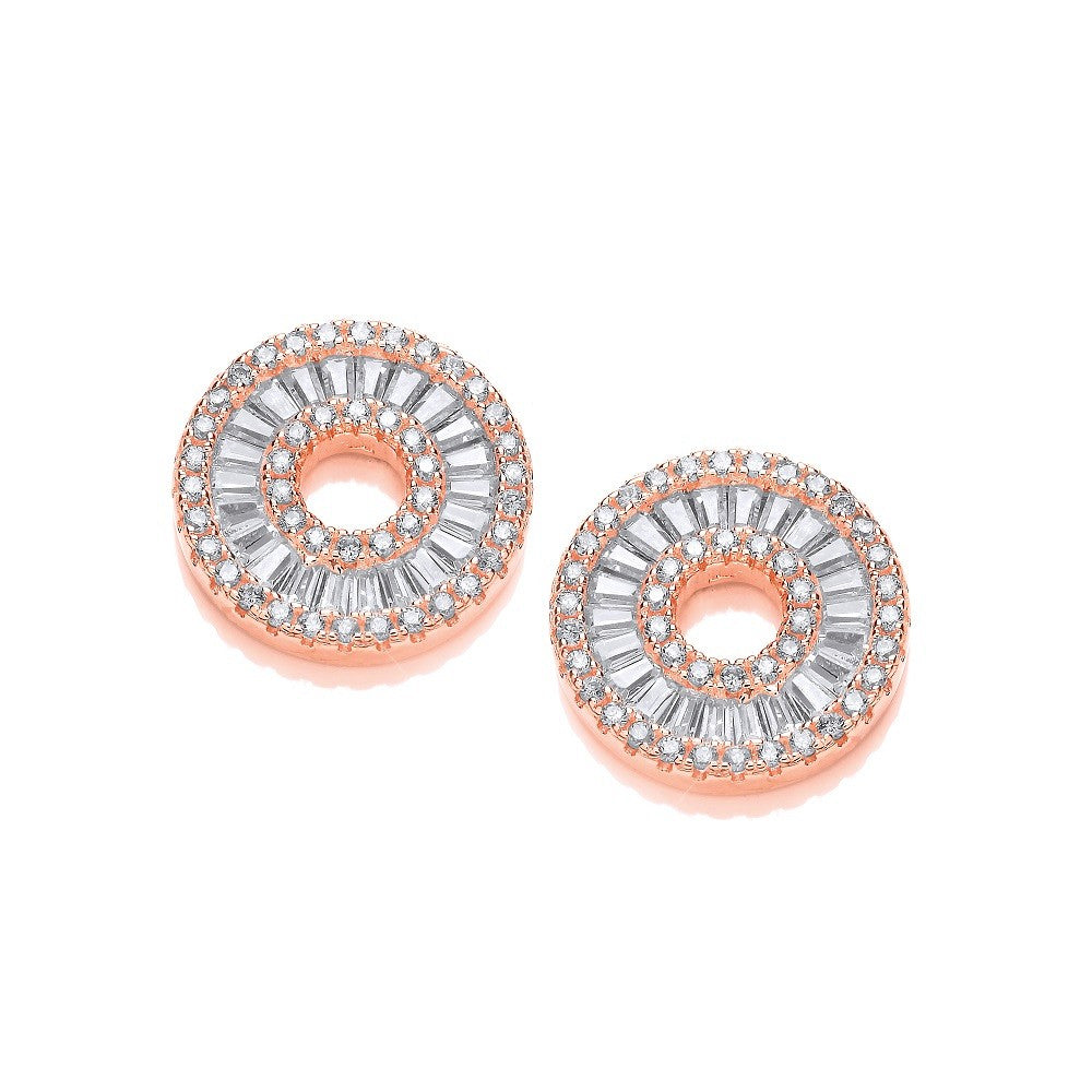 Rose Gold Coated Circle of Life in Baguettes and Round Cubic Zirconia Earrings