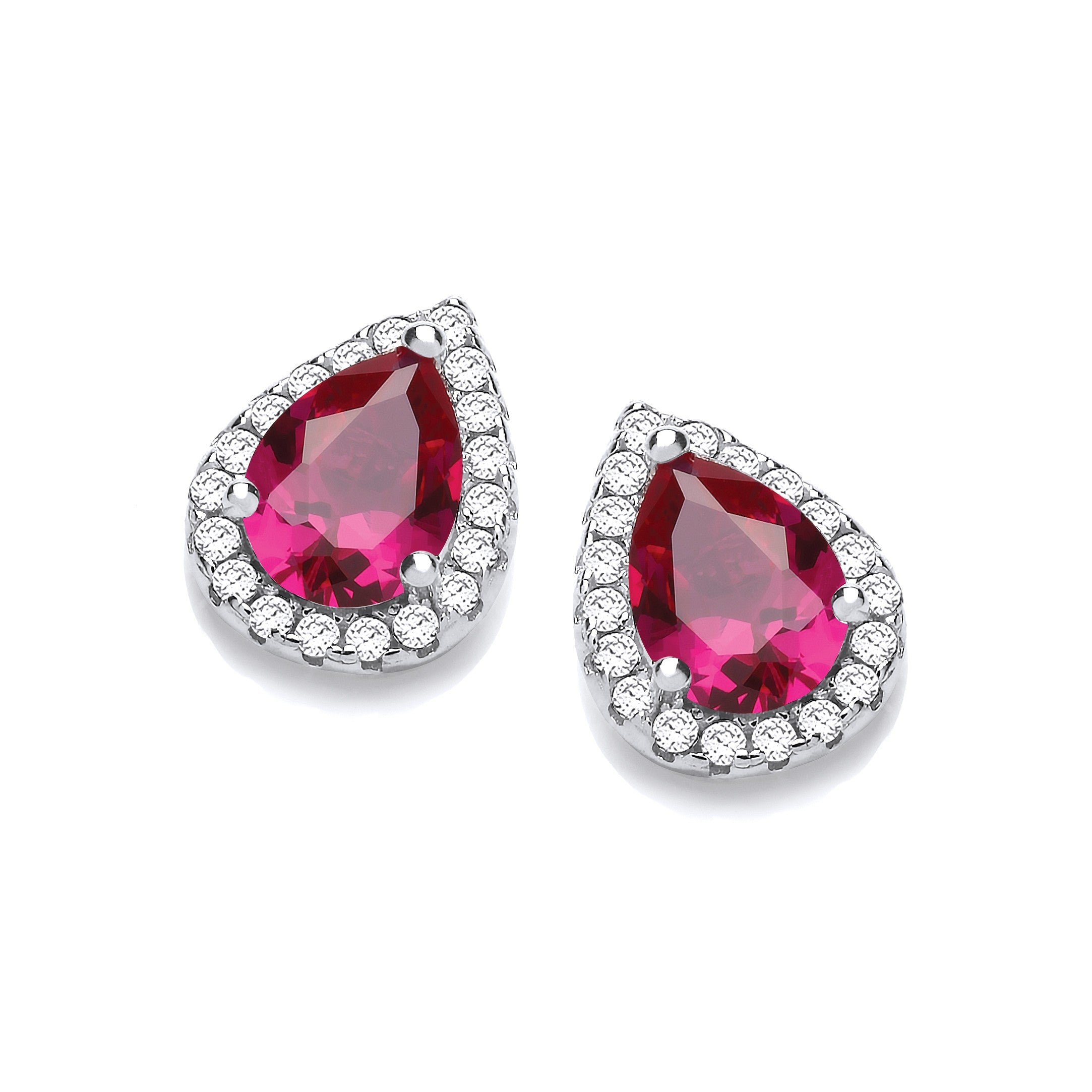 Teardrop Ruby Red Cubic Zirconia Stud Earrings