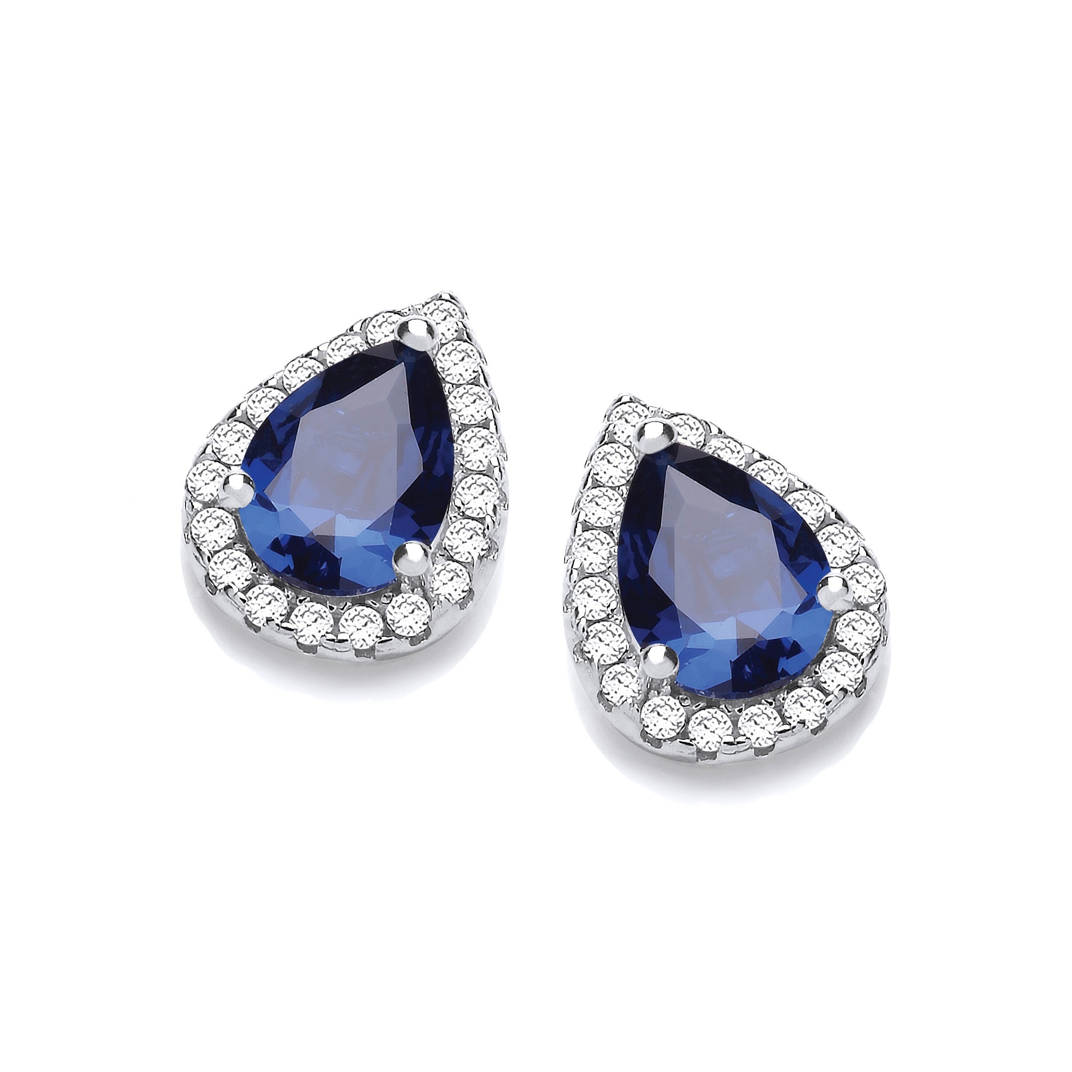 Teardrop Sapphire Blue Cubic Zirconia Stud Earrings