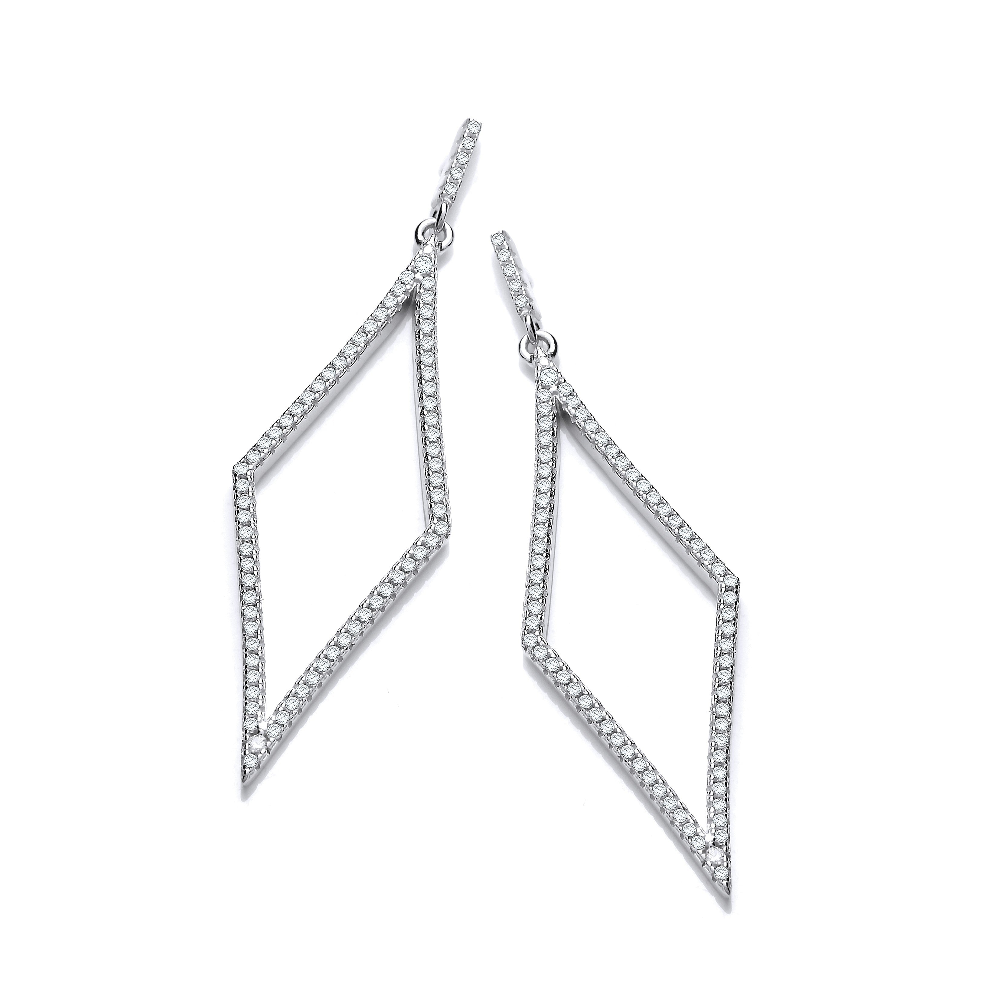 Silver Diamond Shaped Cubic Zirconia Drop Silver Earrings