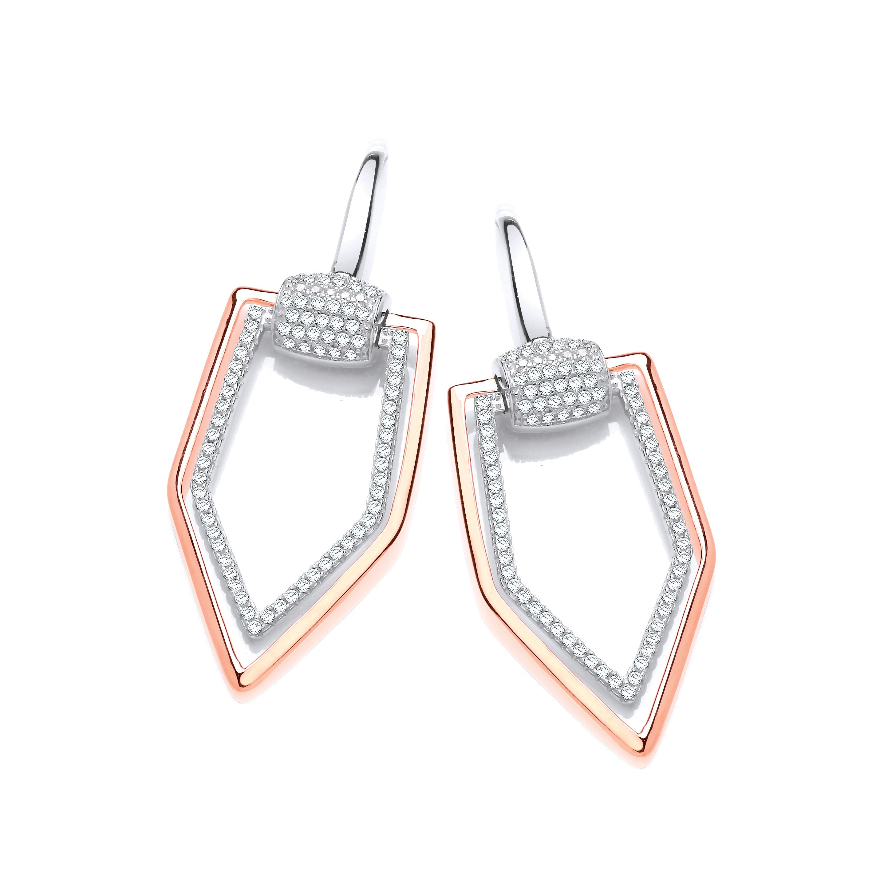 Rose Coated Micro Pave Cubic Zirconia Drop Silver Earrings