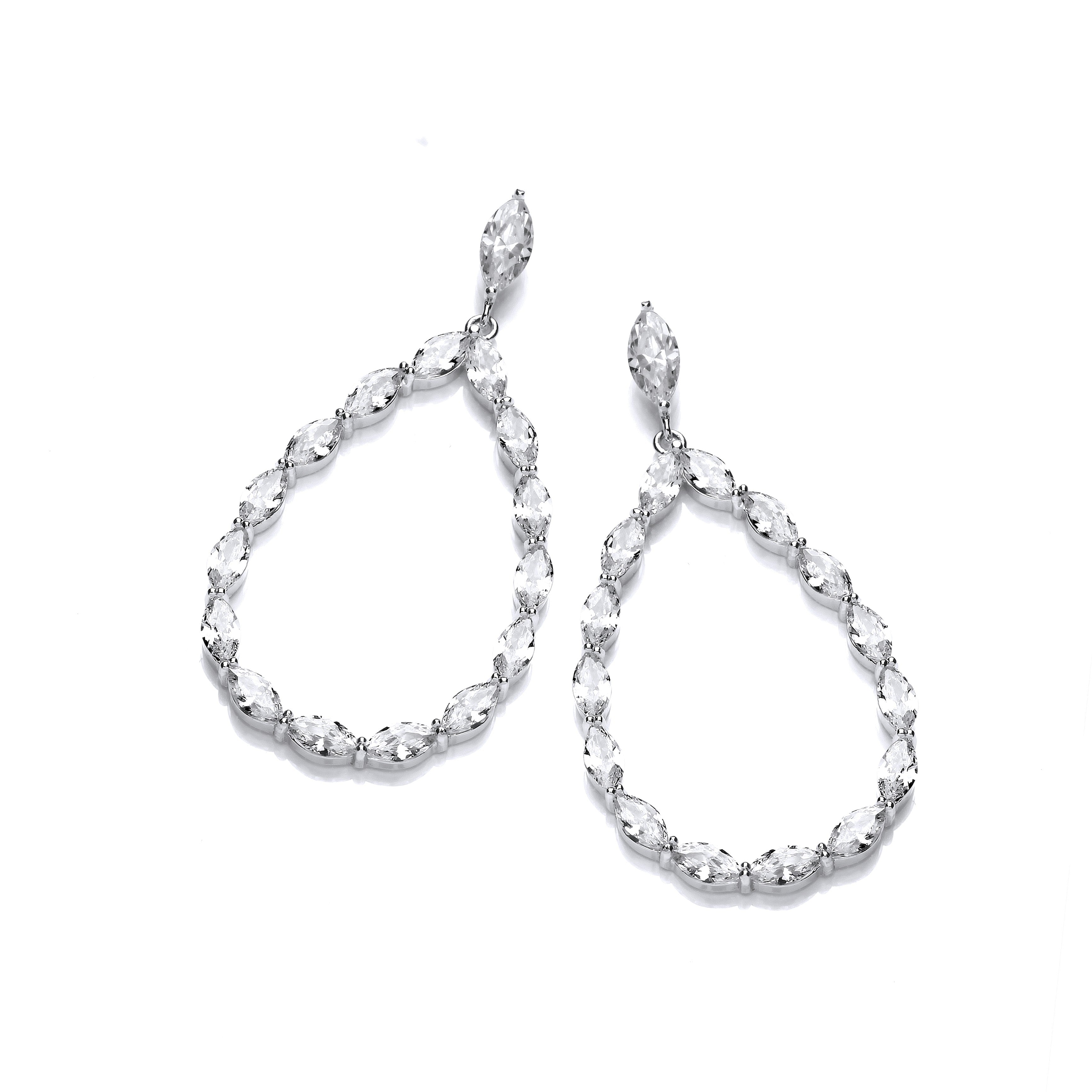Pear Shape Drop with Marquise Cubic Zirconia Silver Earrings