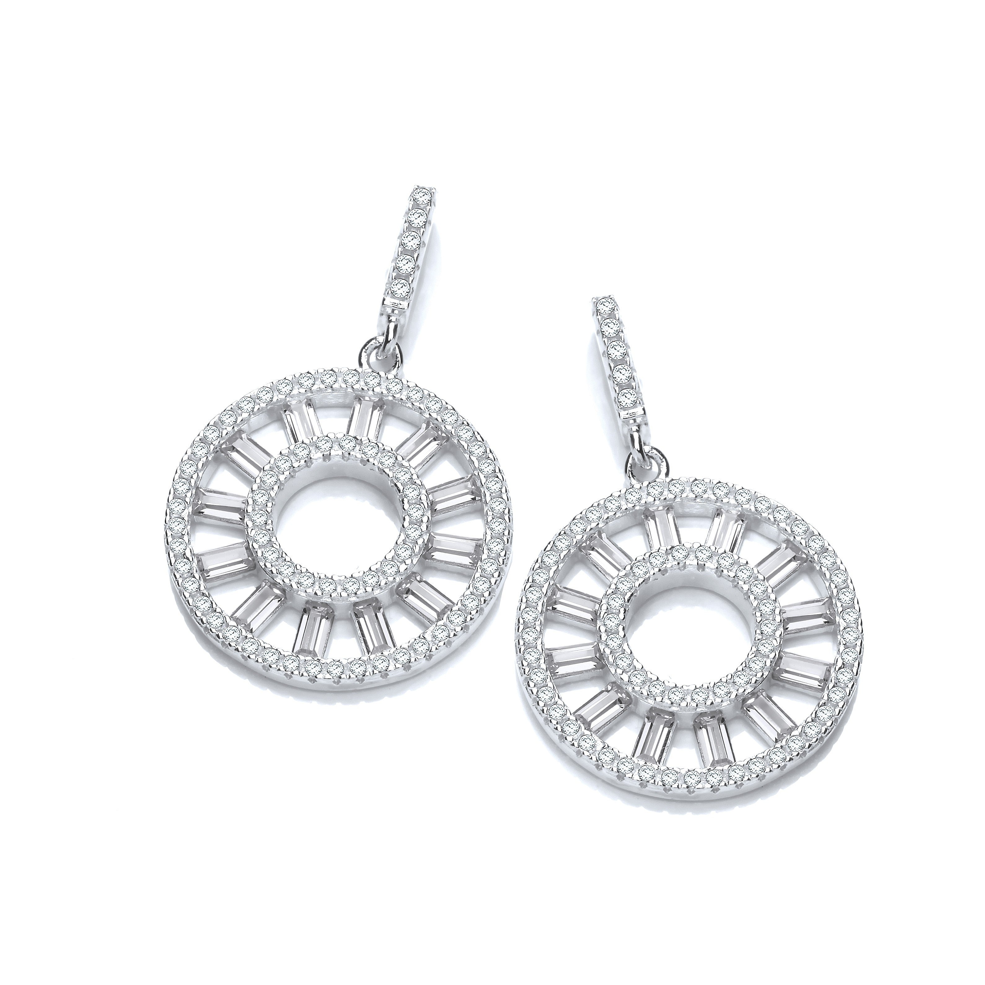 Circle of Life Round & Baguette Cubic Zirconia Silver Earrings