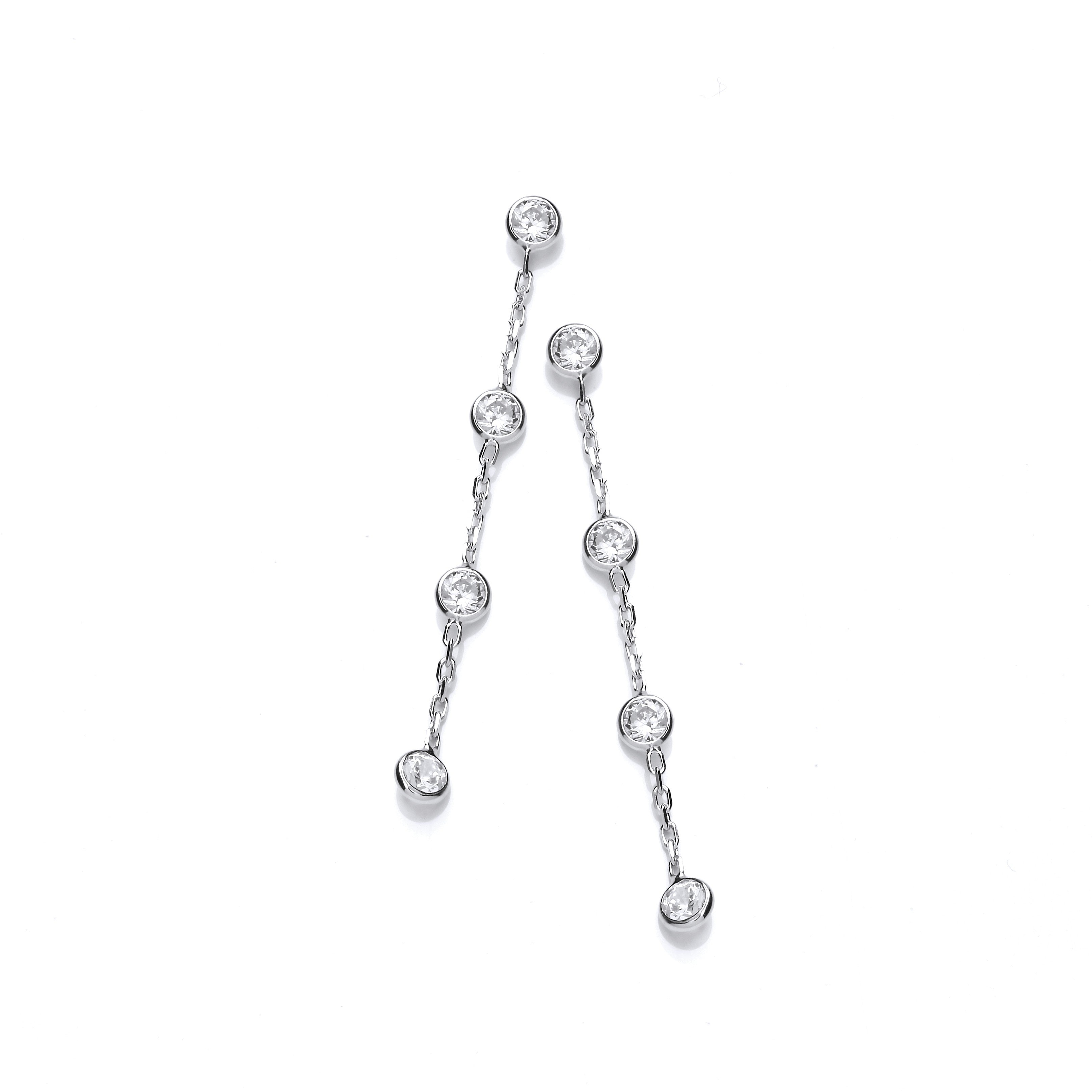 Silver Rubover 8 Cubic Zirconia's Silver Drop Earrings