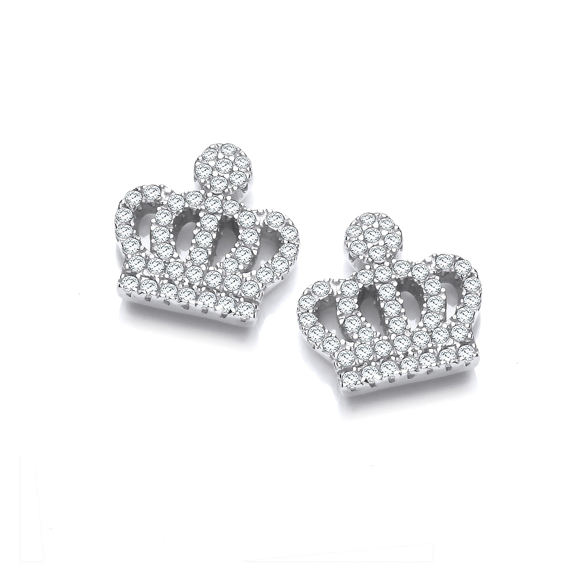 Micro Pave Cubic Zirconia Crown Stud Silver Earrings