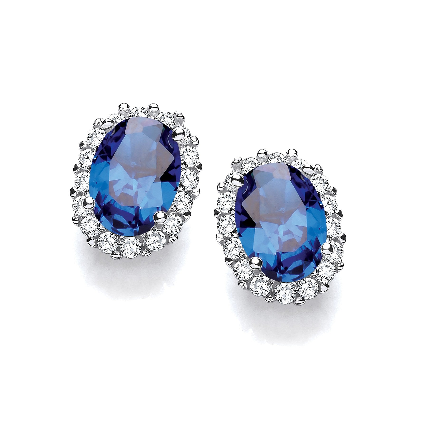 Oval Blue CZ Stud Silver Earrings