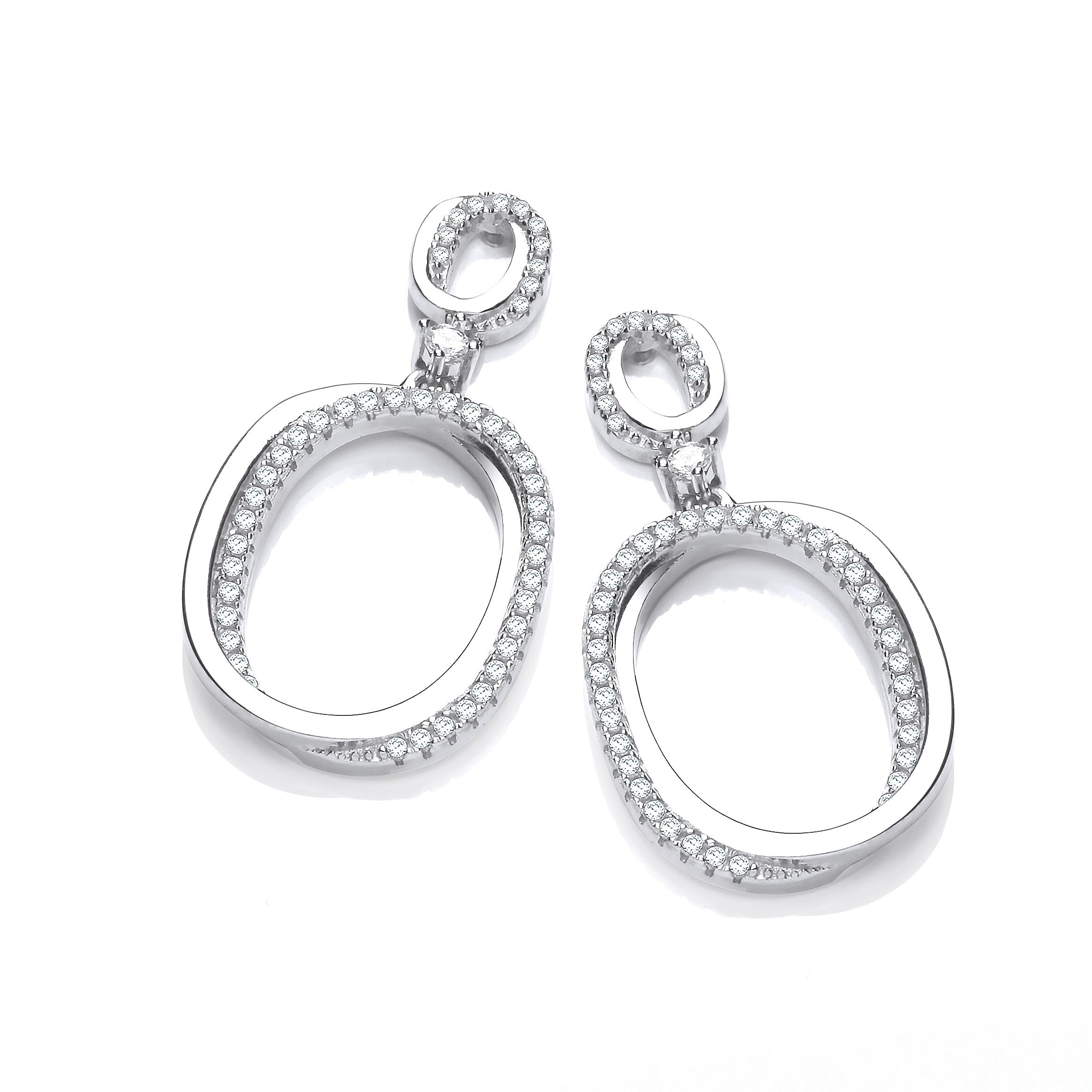 Oval Plain & CZs Drop Earrings