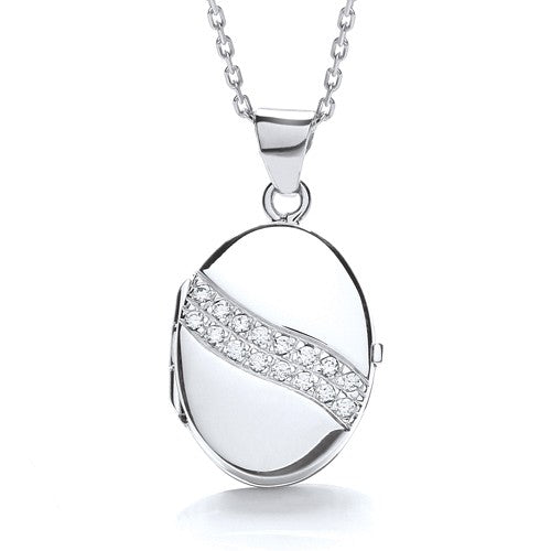 Oval Shape with 2 Row of Cubic Zirconia's Across Locket