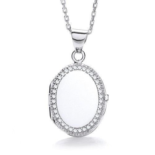 Oval Shape with Thin Line of Cubic Zirconia's Locket