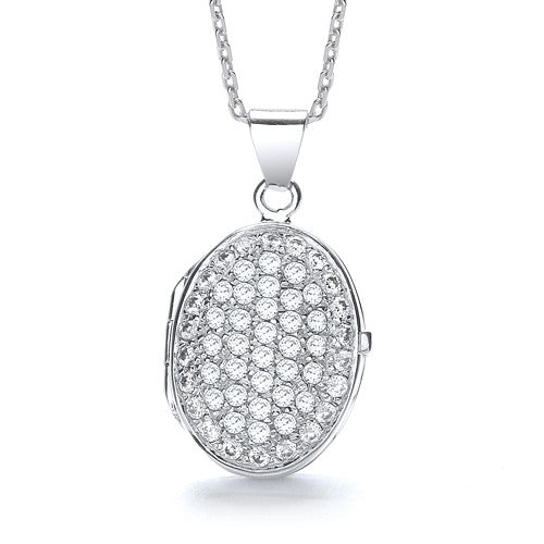 Oval Shape All Cubic Zirconia's on Front Locket