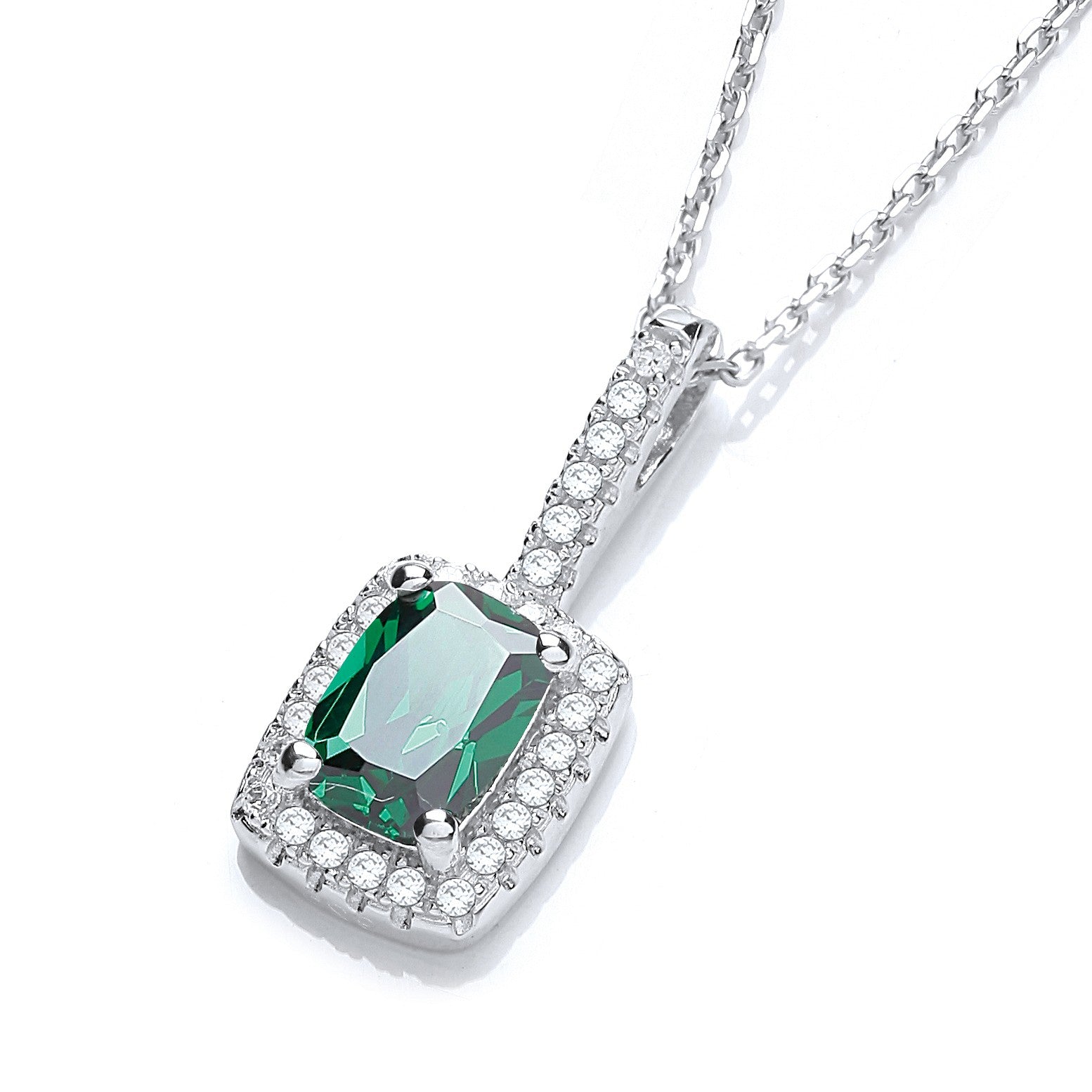 Micro Pave' Fancy Pendant Green Small Cubic Zirconia with 18" Chain