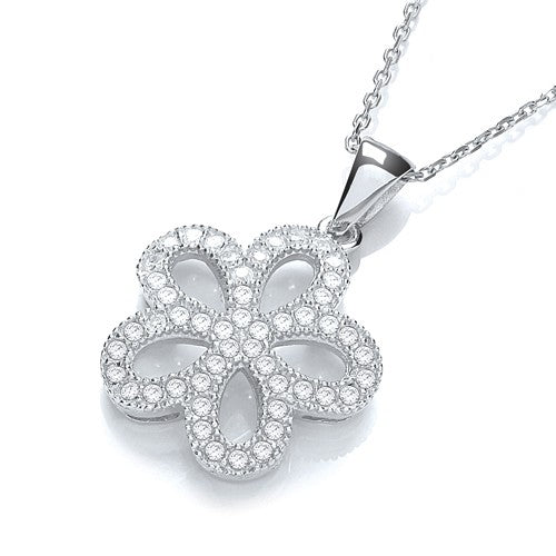 Daisy Shape Cluster Cubic Zirconia Pendant with 18" Chain