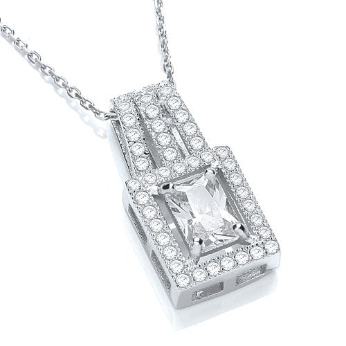 Square Shape Cluster Cubic Zirconia Pendant with 18" Chain