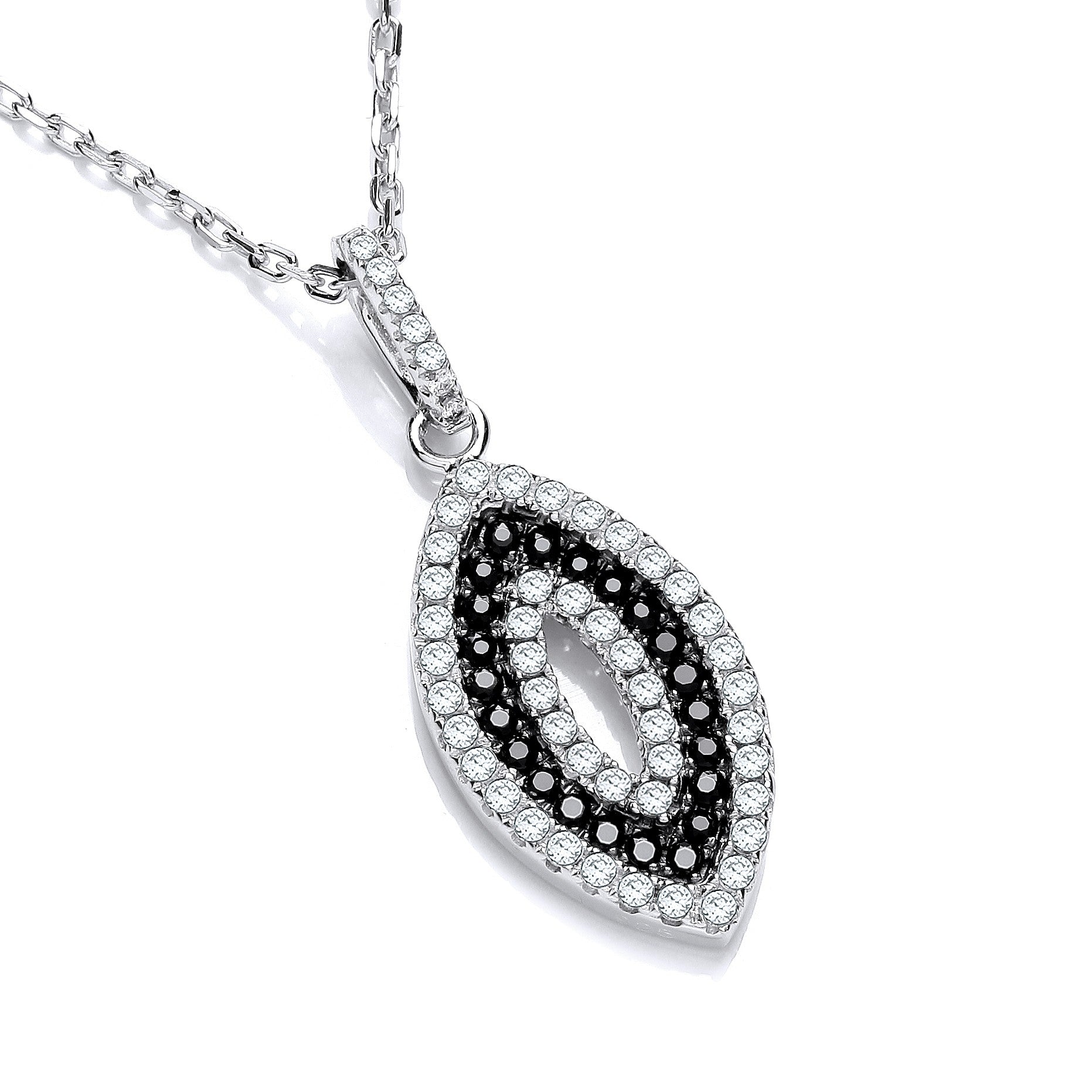 Micro Pave' Black & White Drop Pendant with 18" Chain