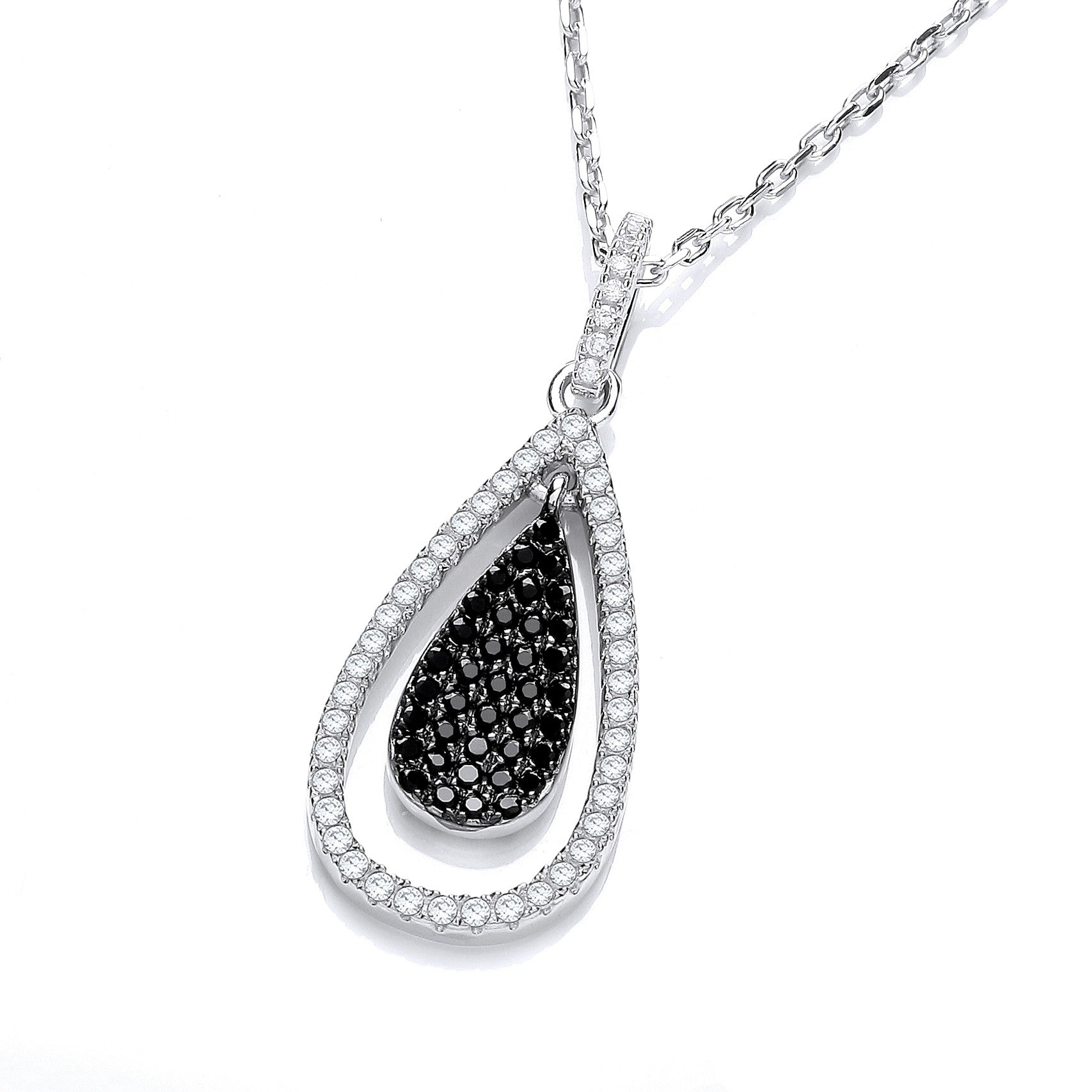 Micro Pave' Black & White Drop Pendant with 18" Chain