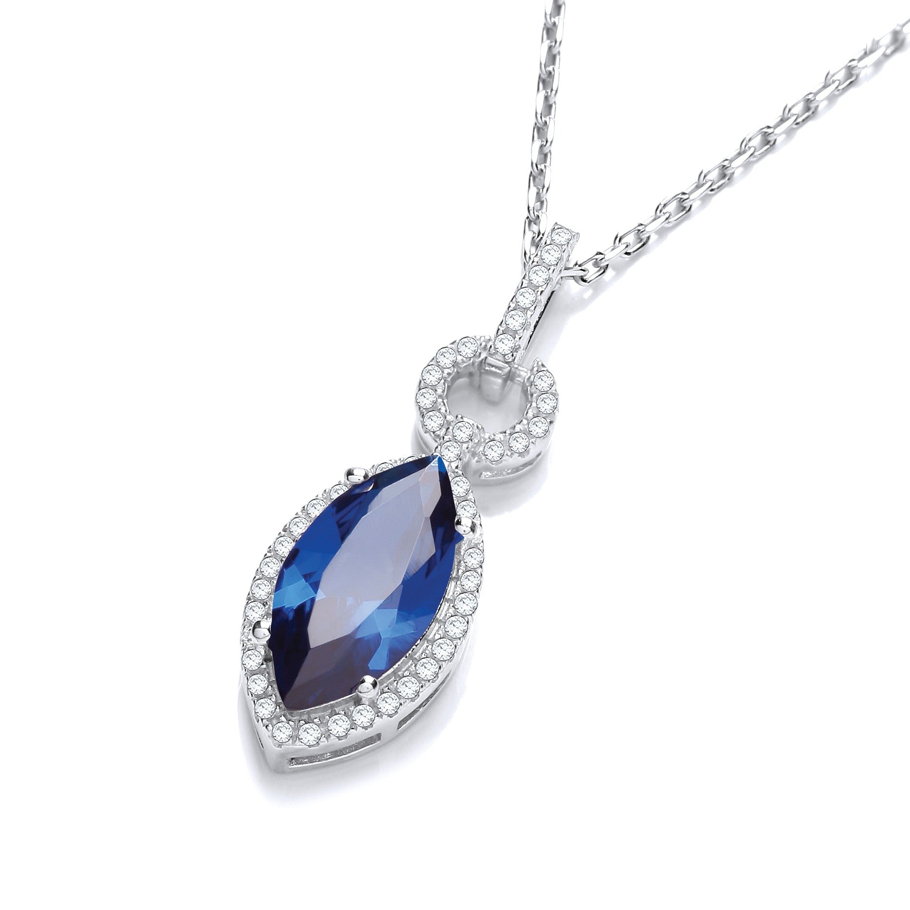 Micro Pave' Sapphire & White Drop Pendant with 18" Chain