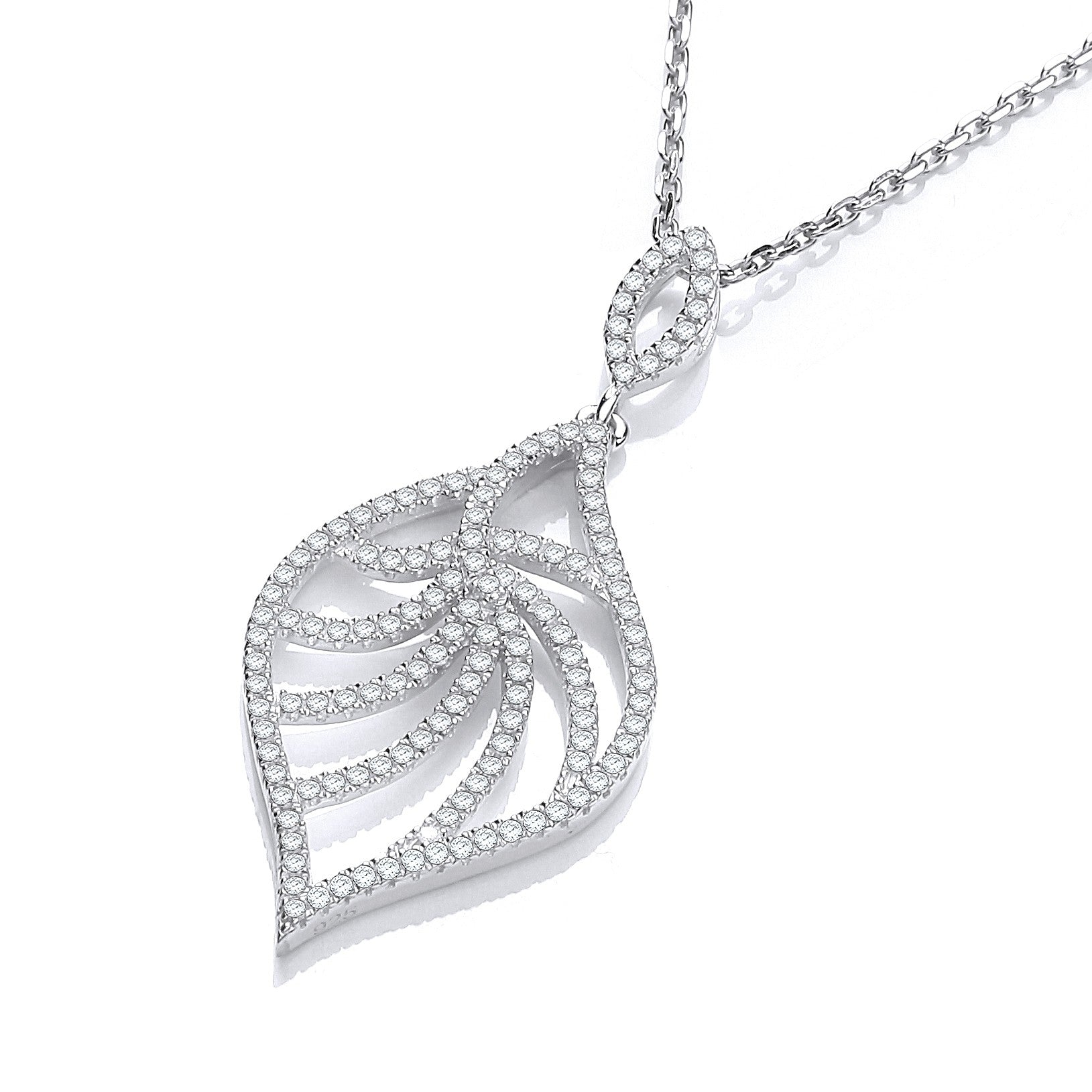 Micro Pave' Leaf Shape Cubic Zirconia Pendant with 18" Chain