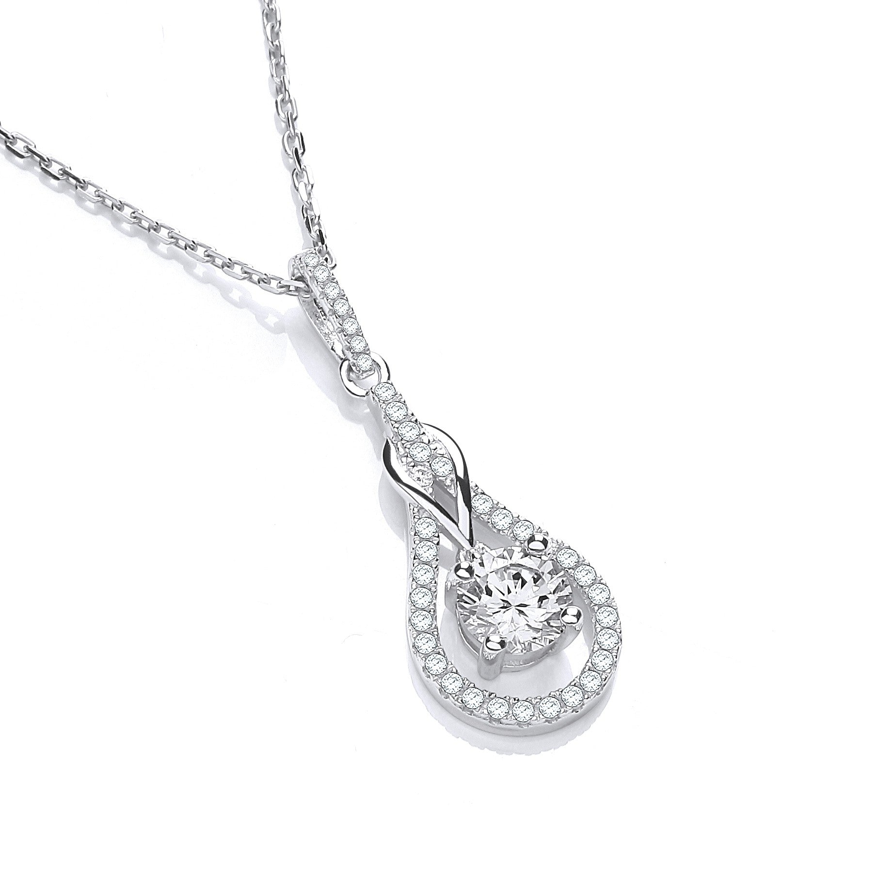 Micro Pave' Tear Drop Cubic Zirconia Pendant with 18" Chain