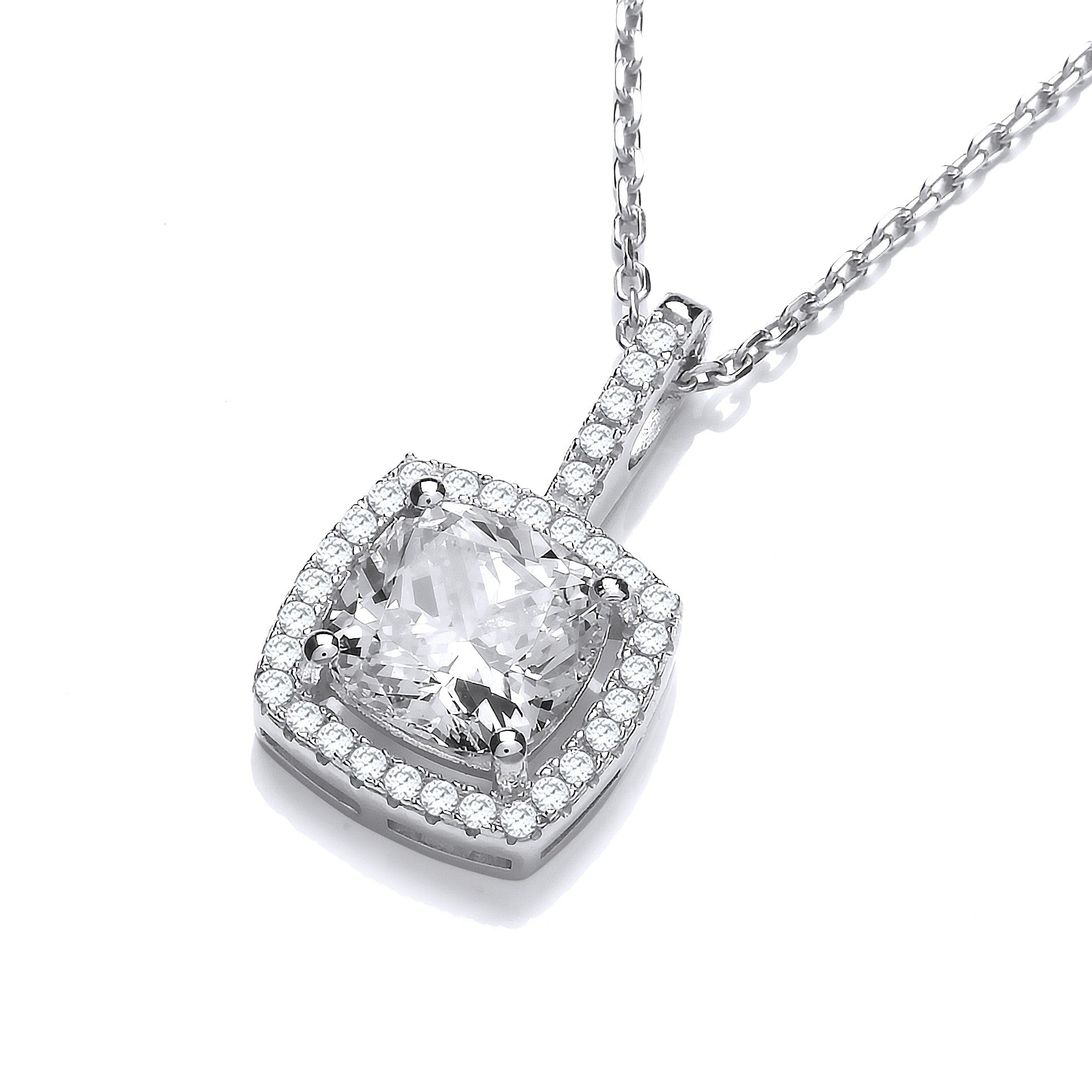 Micro Pave Princess Cut Cubic Zirconia Pendant with 18" Chain