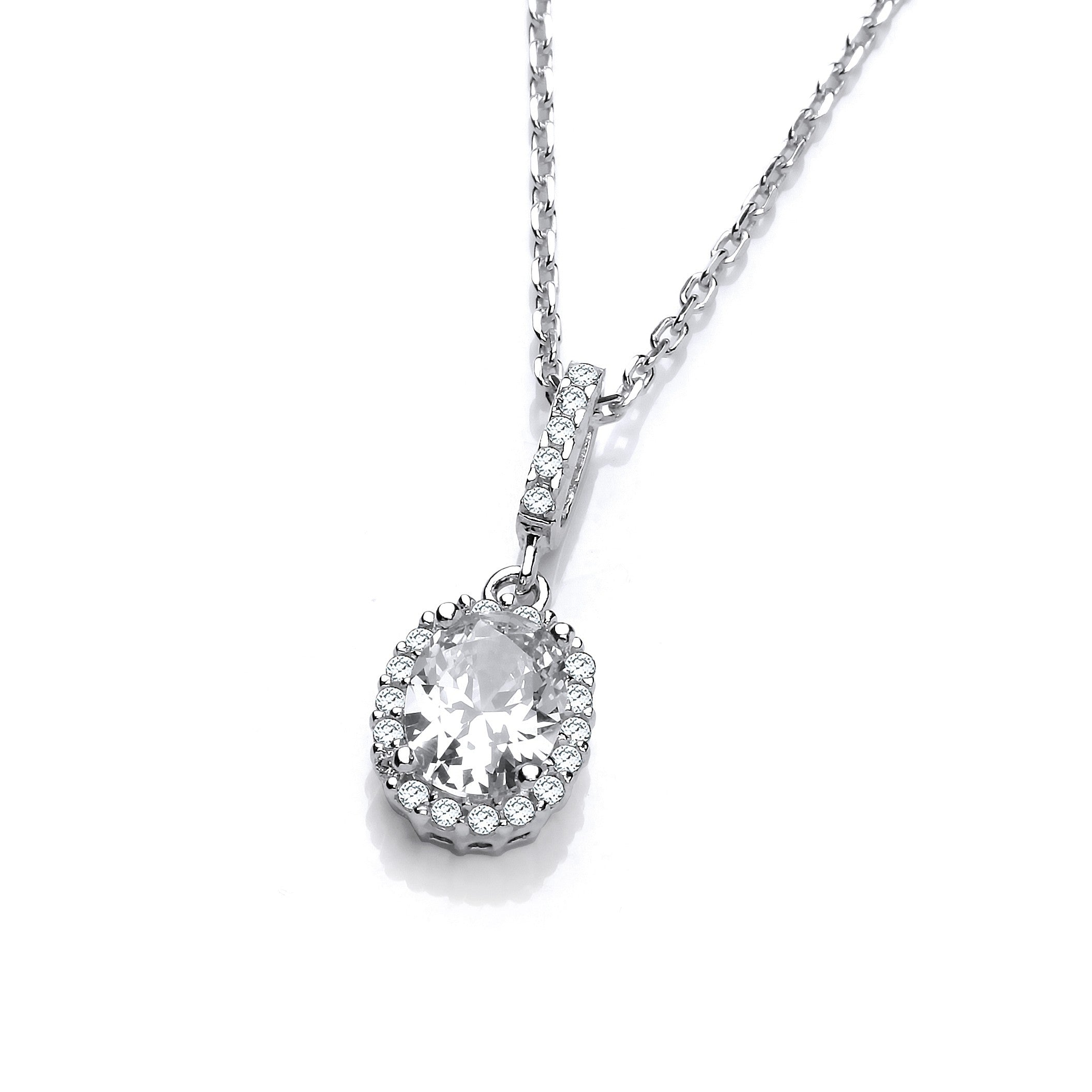 Oval Clear CZ Drop Pendant with 18" Chain