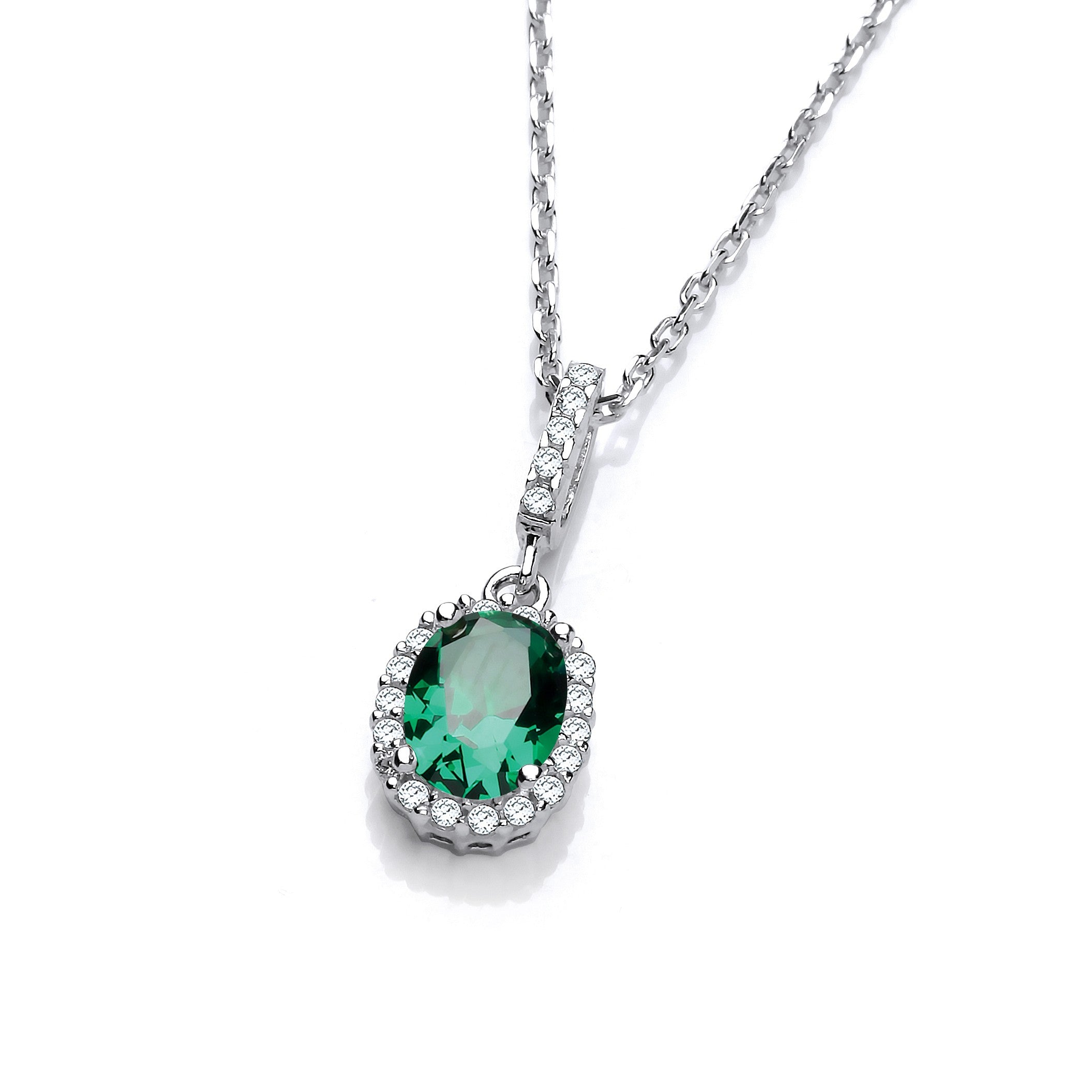 Oval Green CZ Drop Pendant with 18" Chain