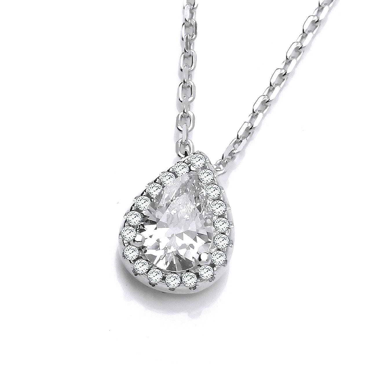 Teardrop Clear Cubic Zirconia Pendant with 18" Chain