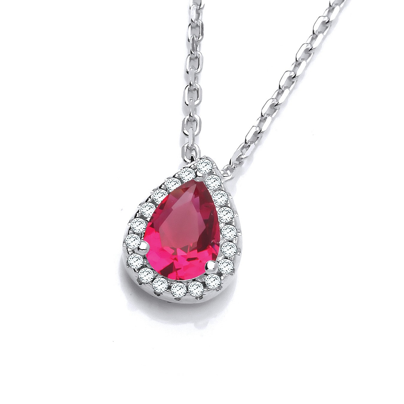 Teardrop Red Cubic Zirconia Pendant with 18" Chain