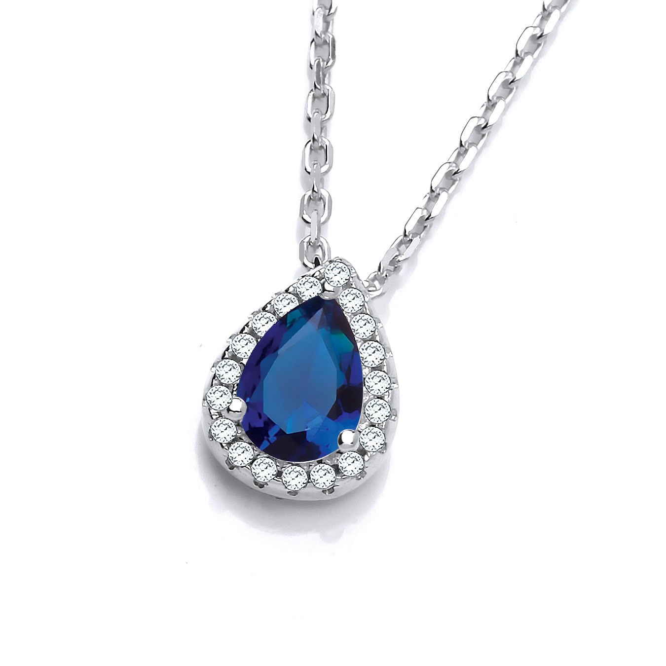 Teardrop Blue Cubic Zirconia Pendant with 18" Chain