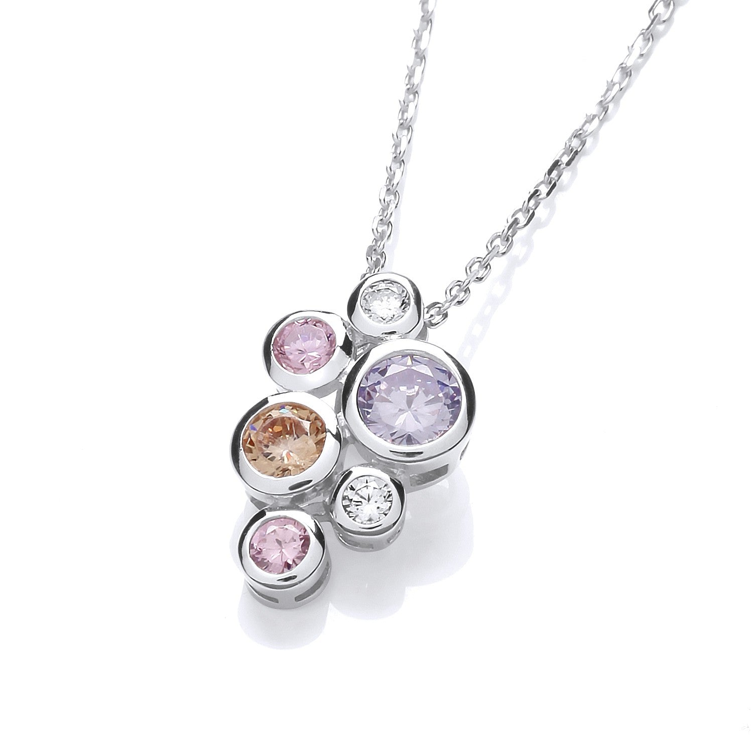 Multi Colour Rubover set CZs Pendant with Chain