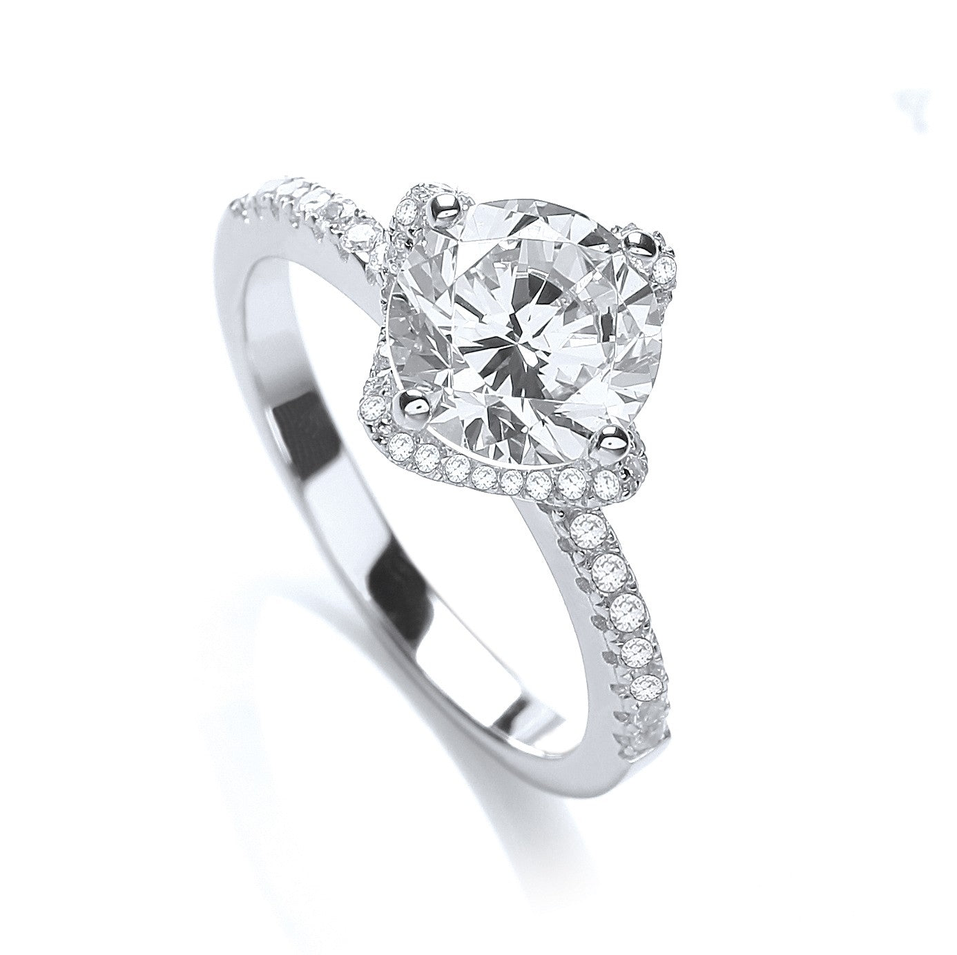 Micro Pave' High setting S-S Ring Cubic Zirconia on Shoulder