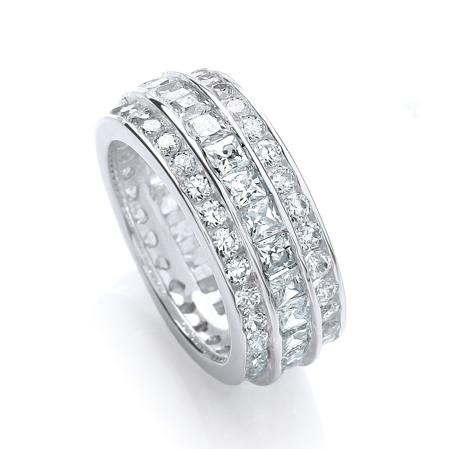 Full ET 3 Row Rd-Princess-Rd Chanell Set Cubic Zirconia Ring