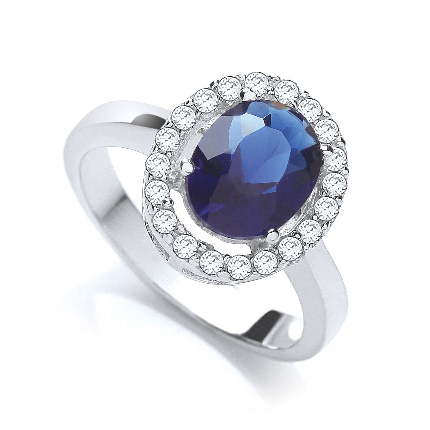 Blue Oval Cubic Zirconia Cluster Ring