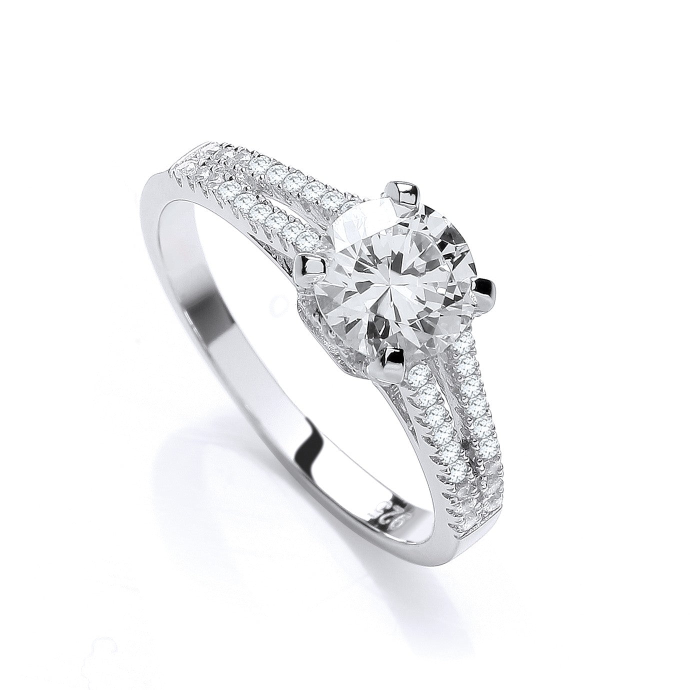 Micro Pave' Split Shank Solitaire Cubic Zirconia Ring