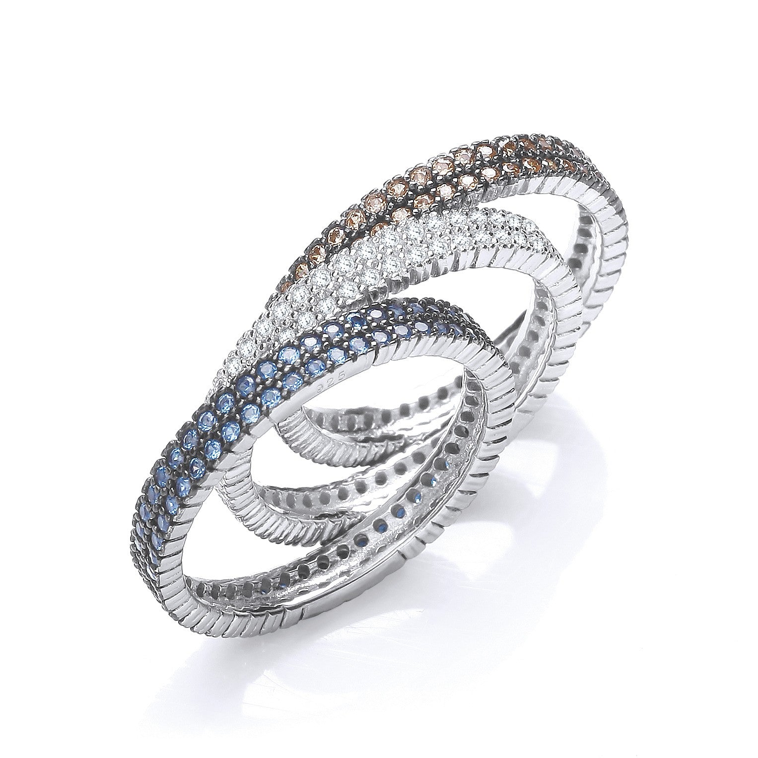 Micro Pave' 3 Band Ring (White, Sapphire & Champagne)