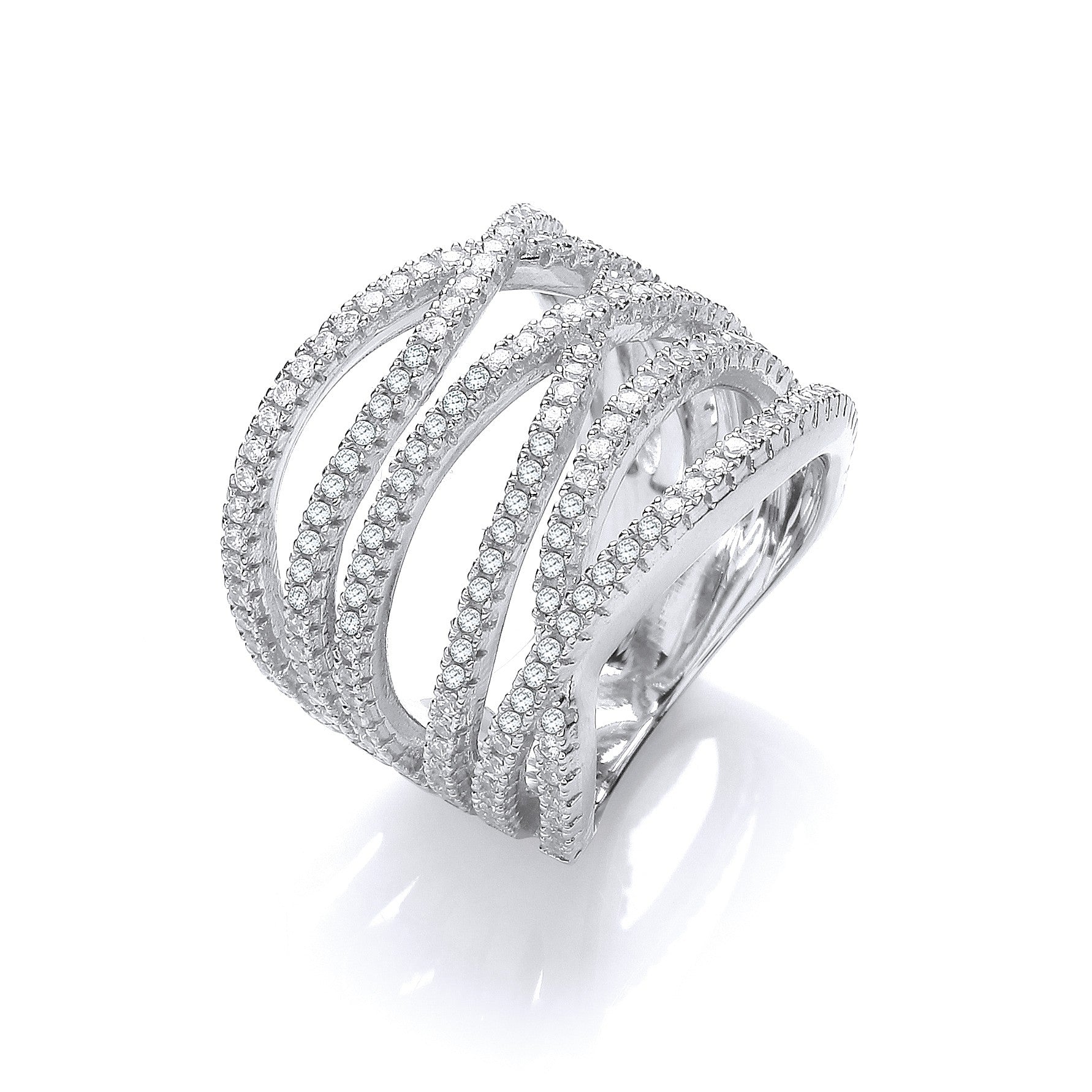 Micro Pave' Six Rows of Clear Cubic Zirconia Ring