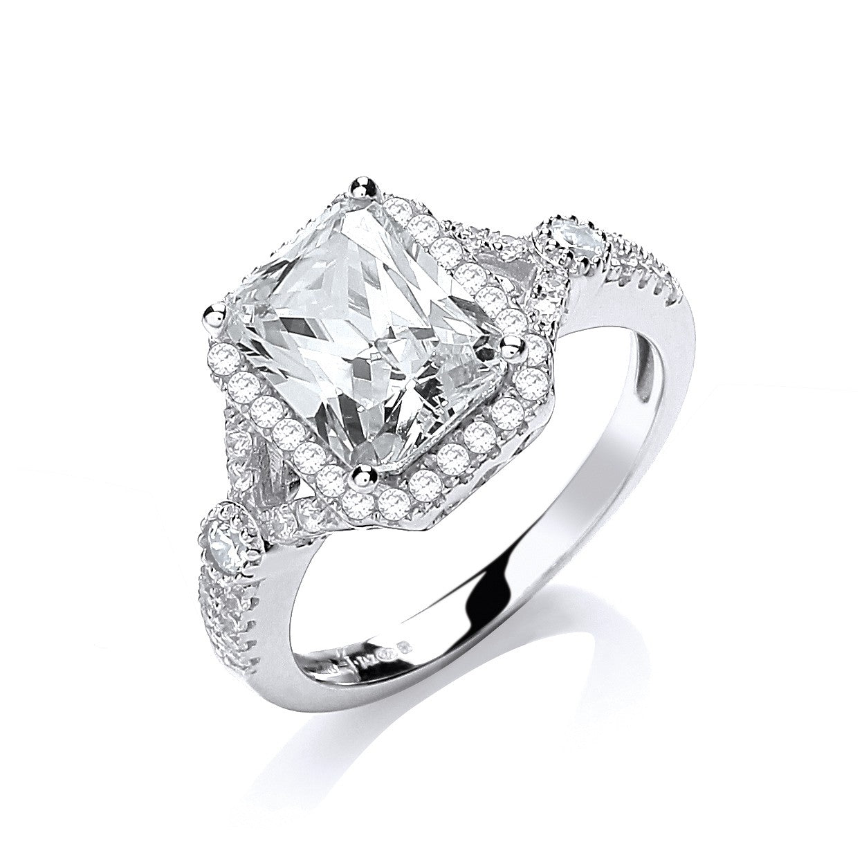 Micro Pave' Emerald Cut Centre Cubic Zirconia Ring