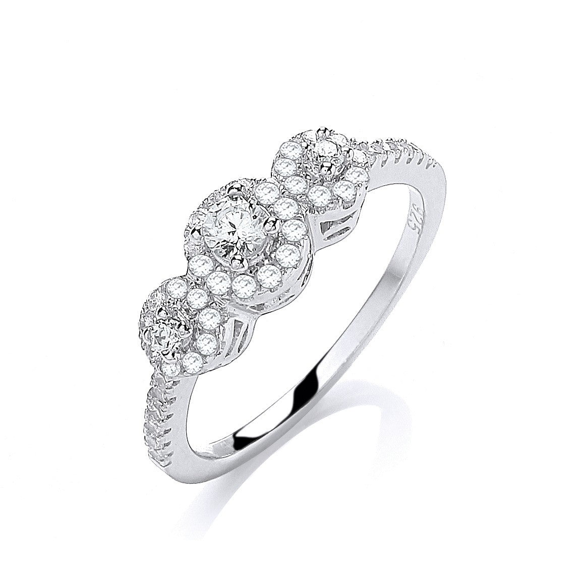 Micro Pave' Trilogy Round Brilliant Cubic Zirconia 's Ring