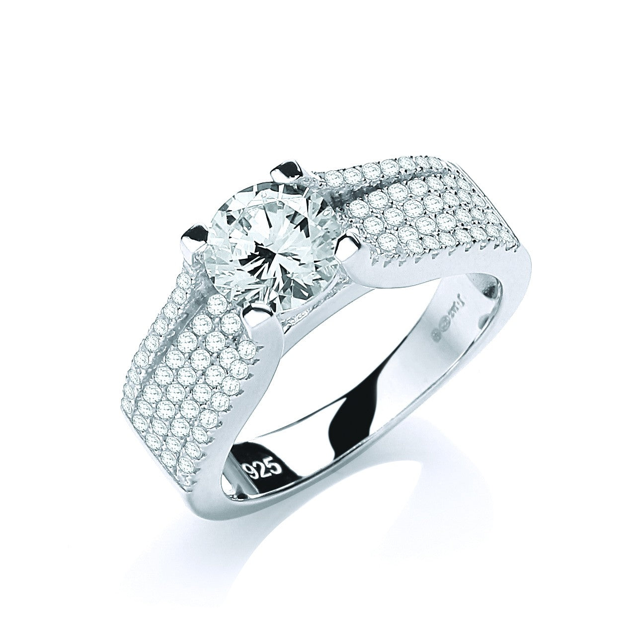 Micro Pave' Round Brilliant Centre Cubic Zirconia Ring