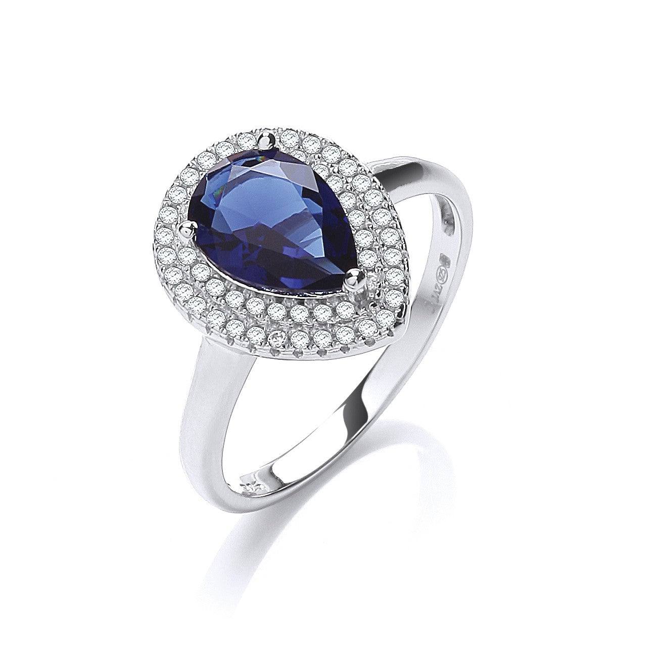 Micro Pave'  Blue Tear Drop Cubic Zirconia Ring