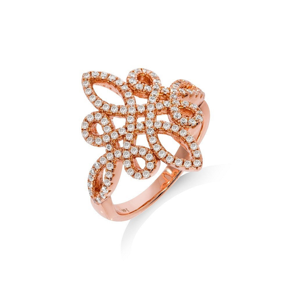 Micro Pave Rose Coated Fancy Silver Cubic Zirconia Ring