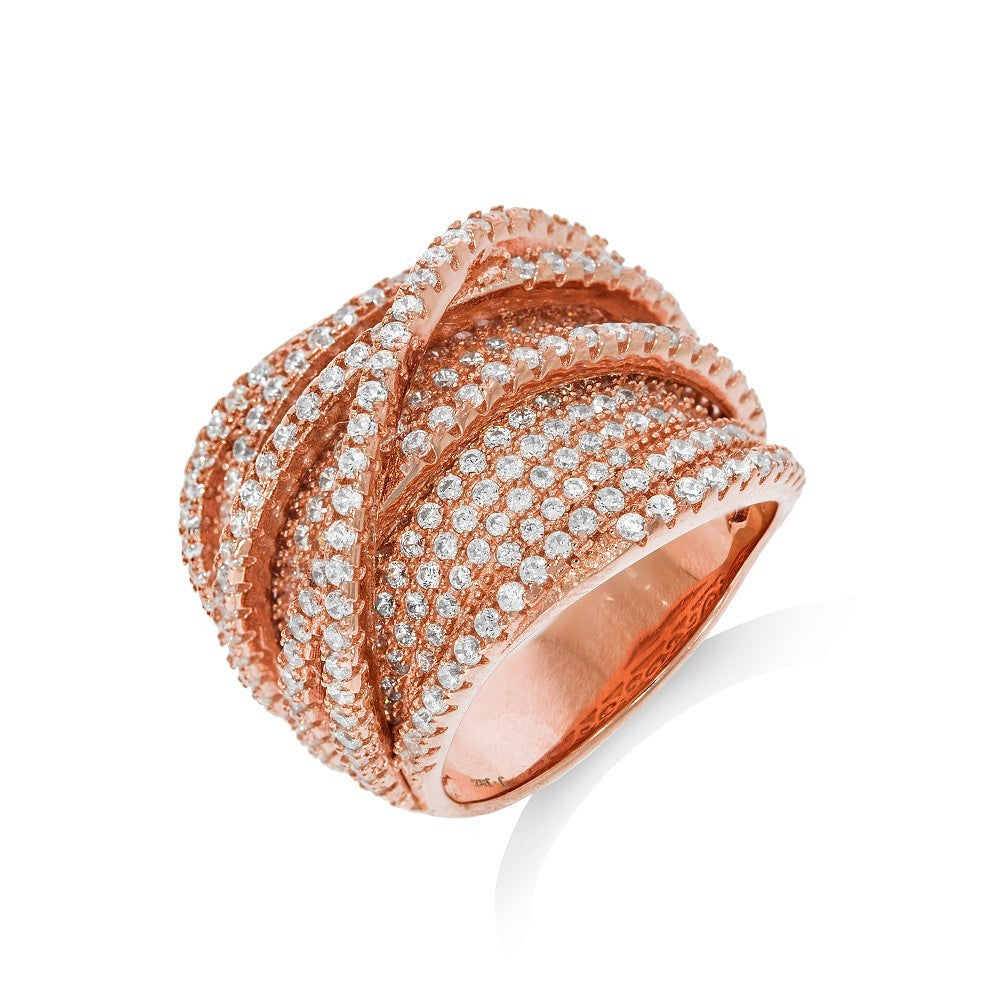 Micro Pave Rose Coated Fancy Silver Cubic Zirconia Ring