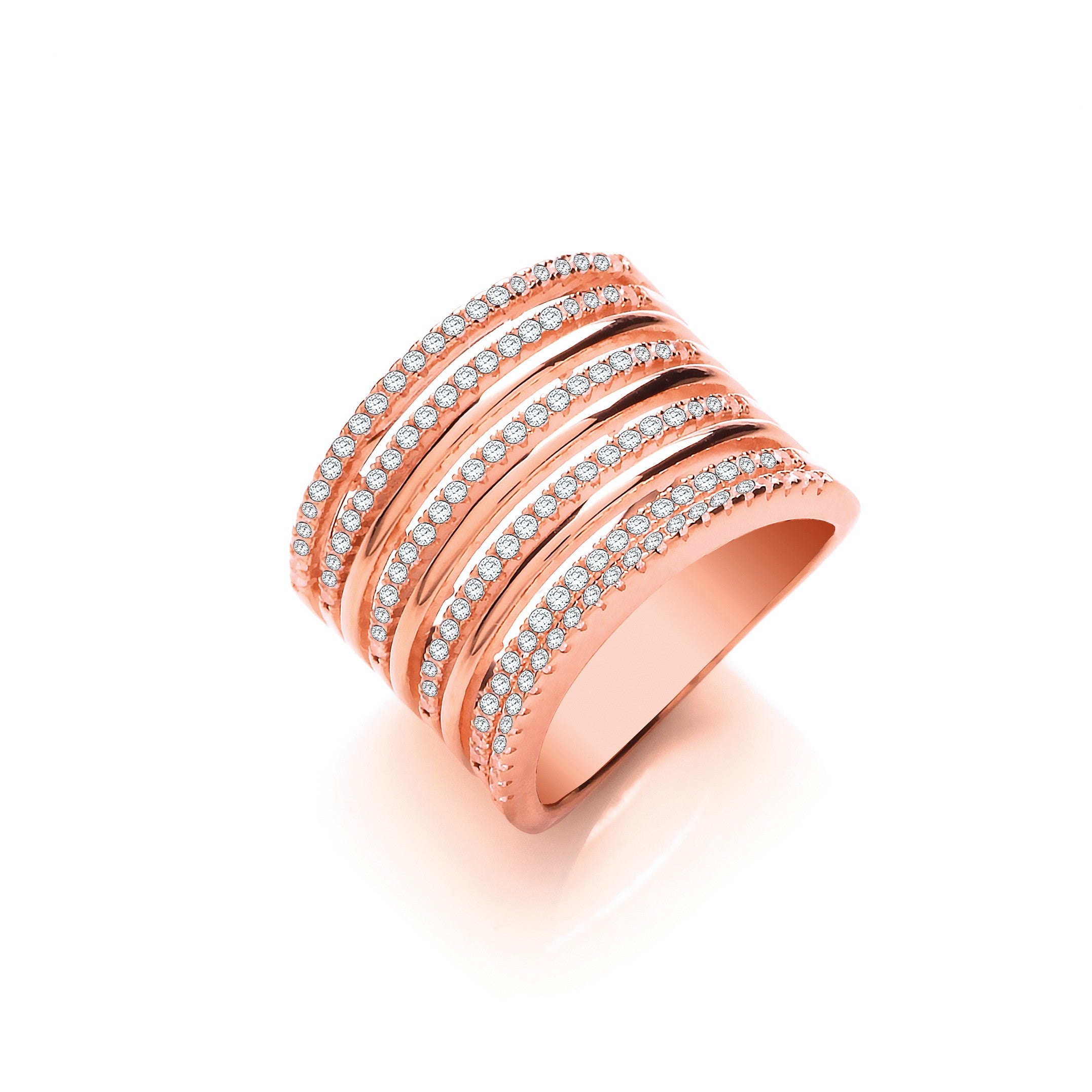Micro Pave 9 Rows, Rose Coated Silver Ladies Ring