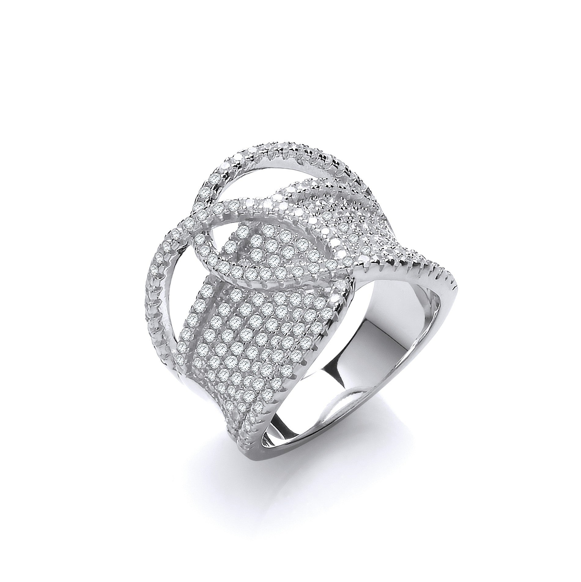 Micro Pave Cubic Zirconia Interlocking Top Silver Ring