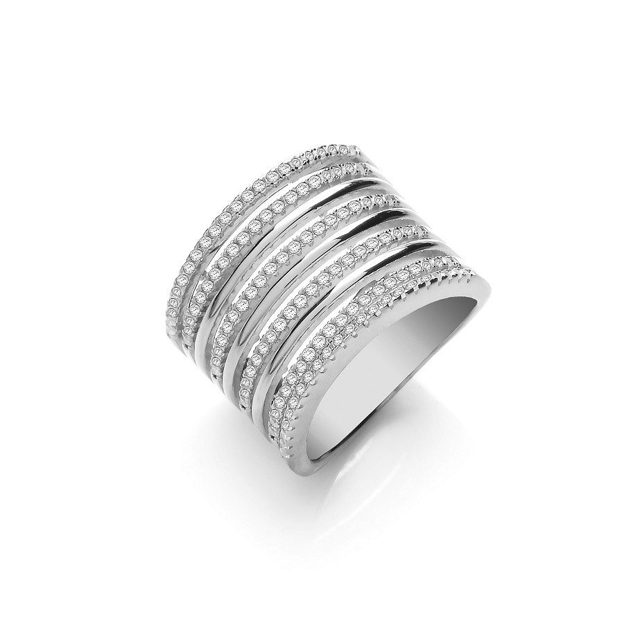 Micro Pave 9 Rows, Silver Ladies Ring