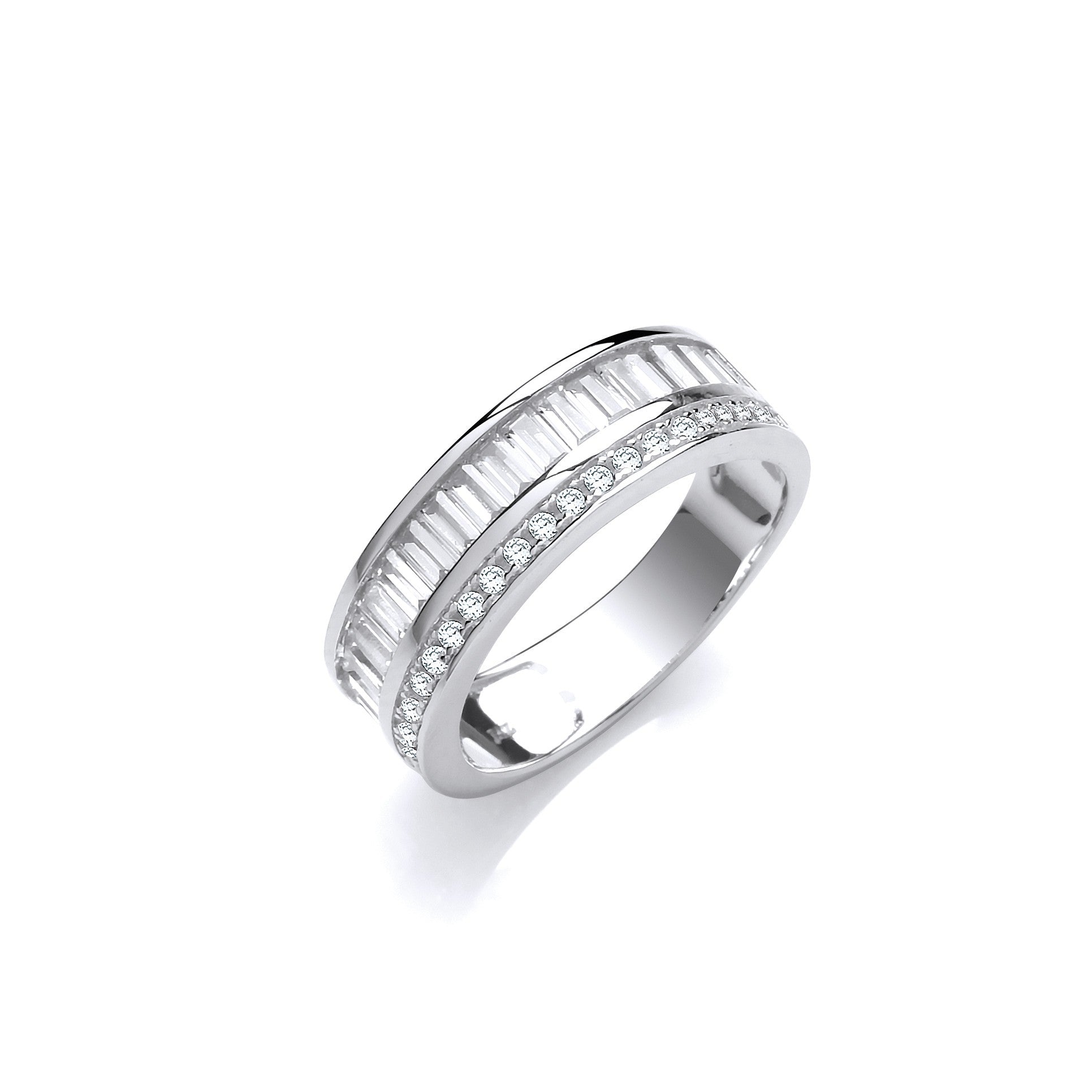 Half ET Baguette and Round Cubic Zirconia's Silver Ring