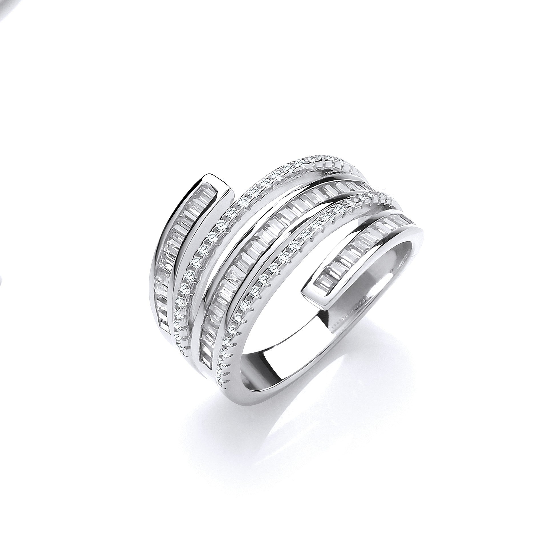 Silver 5-Layer Baguette & Round Cubic Zirconia's Ring