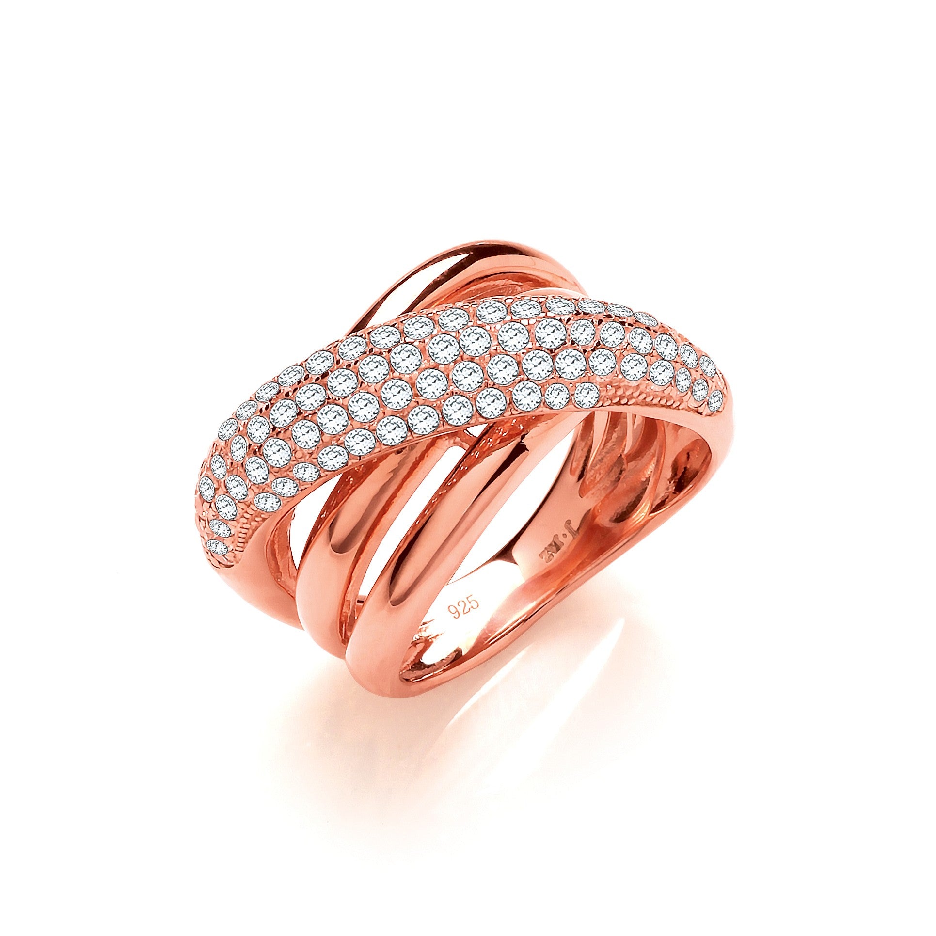 Rose Coated Intertwined Design Silver Cubic Zirconia Ring
