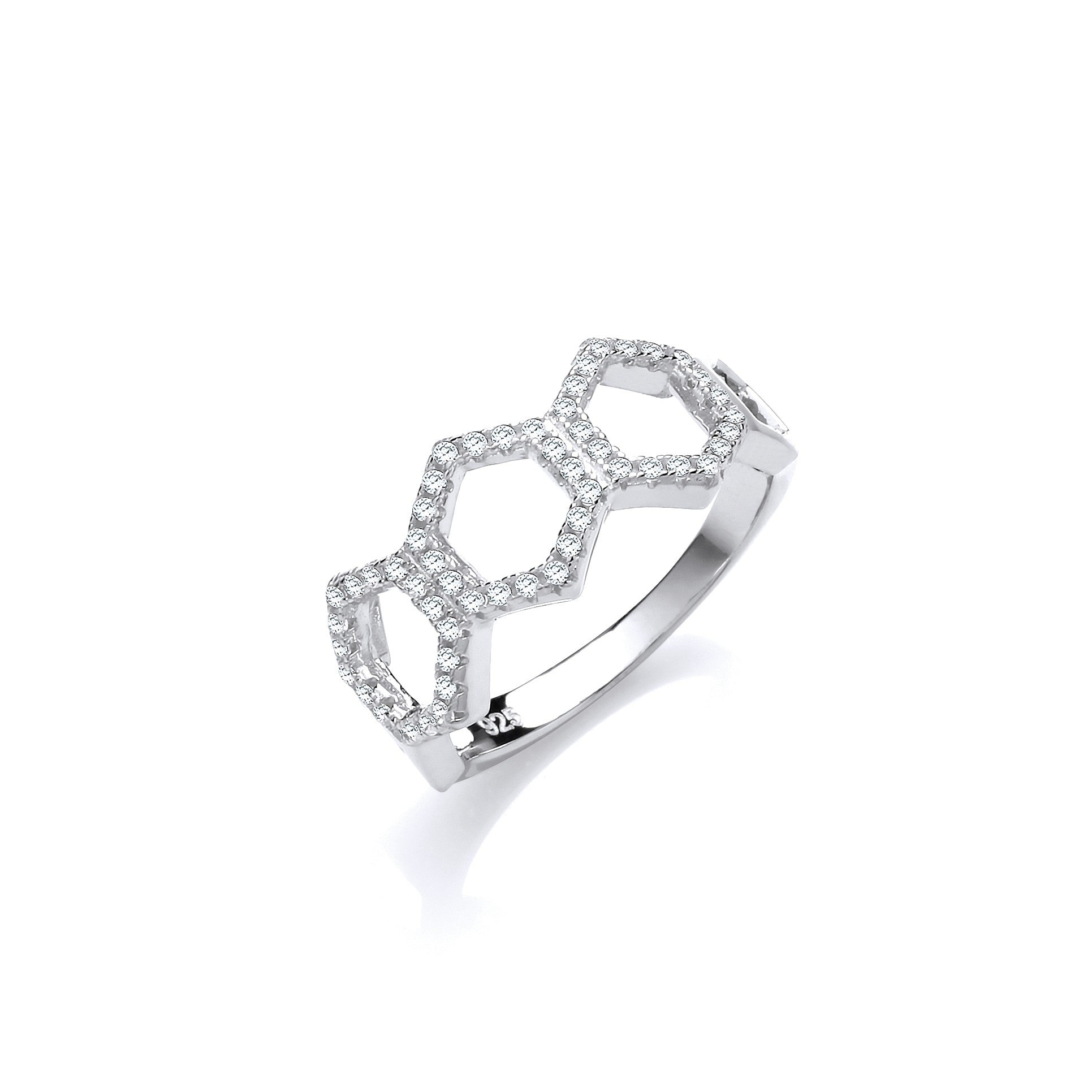 Honeycomb Style Micro Pave Cubic Zirconia Silver Ring