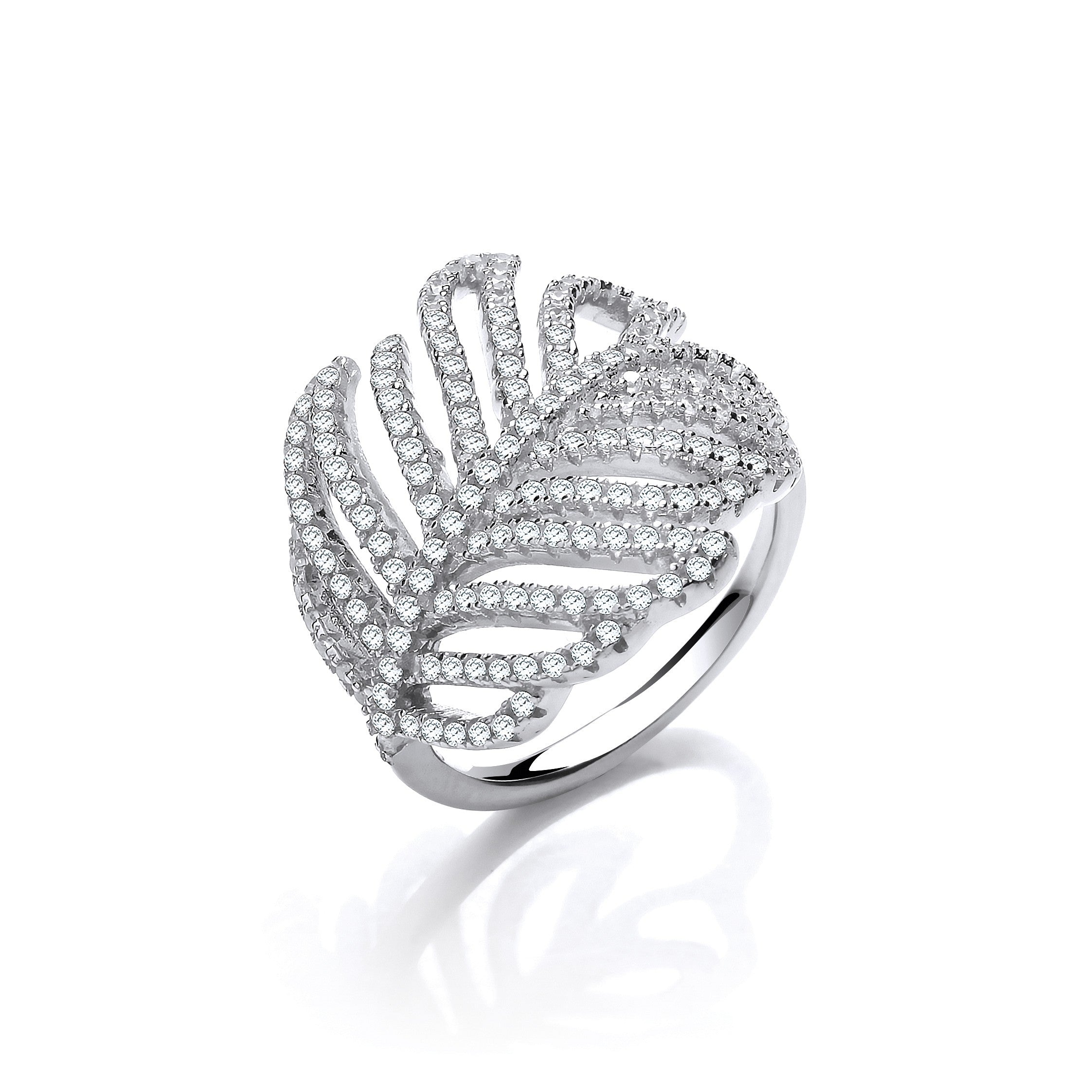 Barley Leaf Style Cubic Zirconia Silver Ring